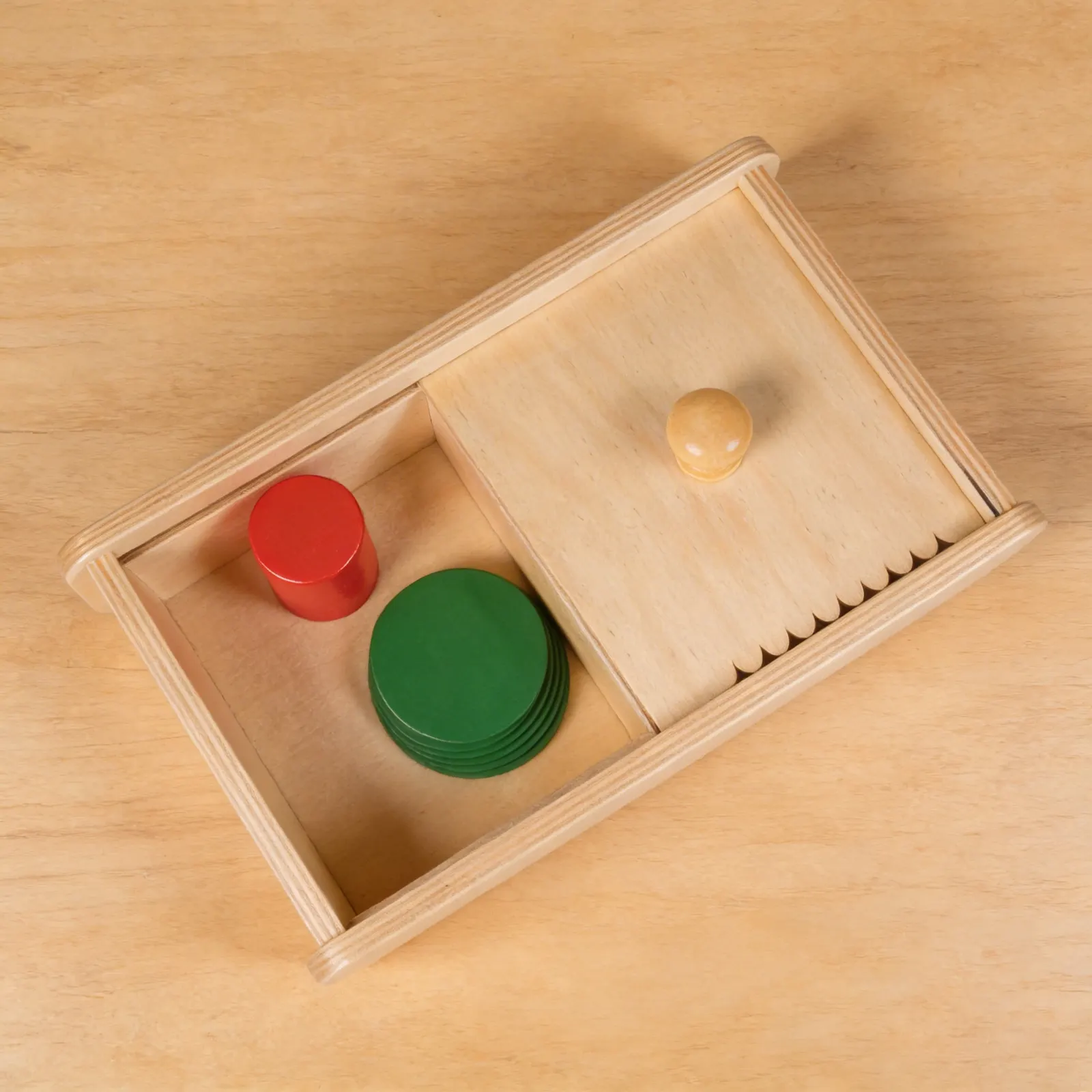Sliding Lid Box: Object Permanence & Fine Motor Control: Side view