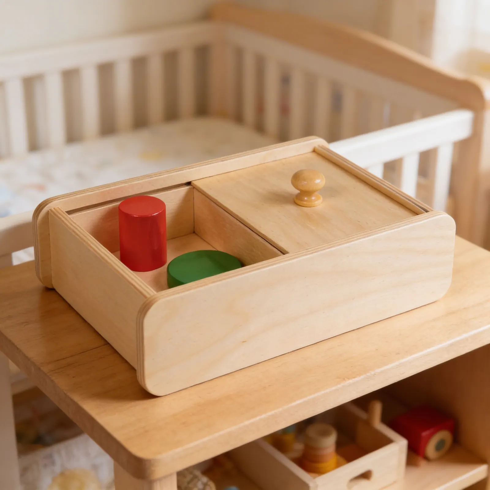 Sliding Lid Box: Object Permanence & Fine Motor Control: Detail view