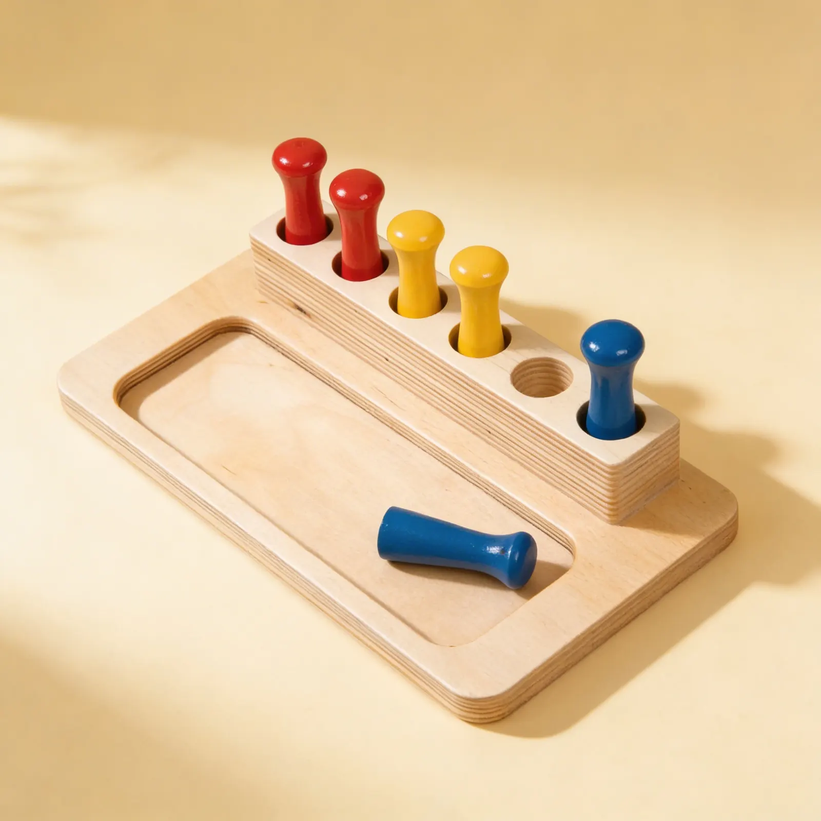 Imbucare Peg Box: Object Permanence with Coloured Pegs: Side view