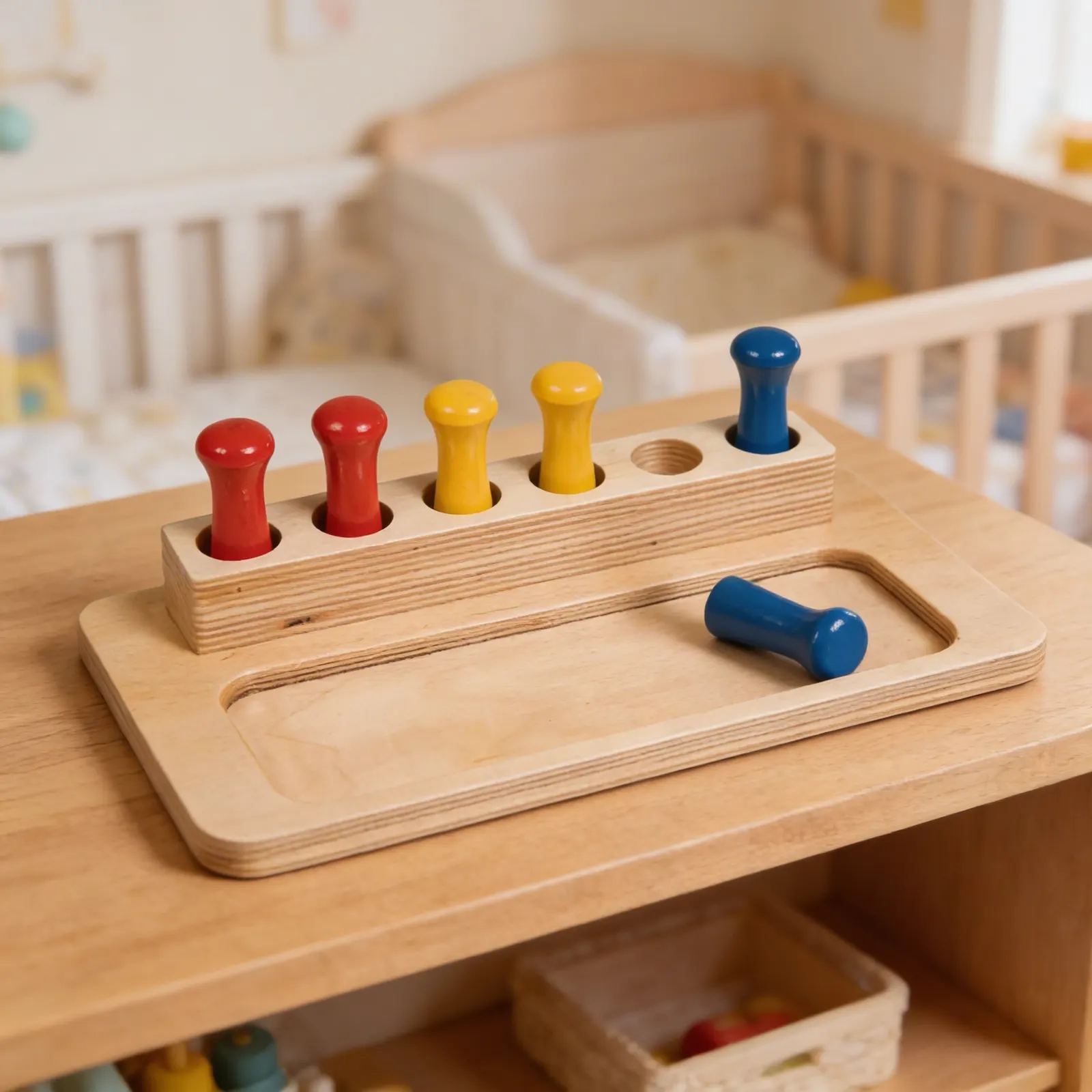 Imbucare Peg Box: Object Permanence with Coloured Pegs: Detail view