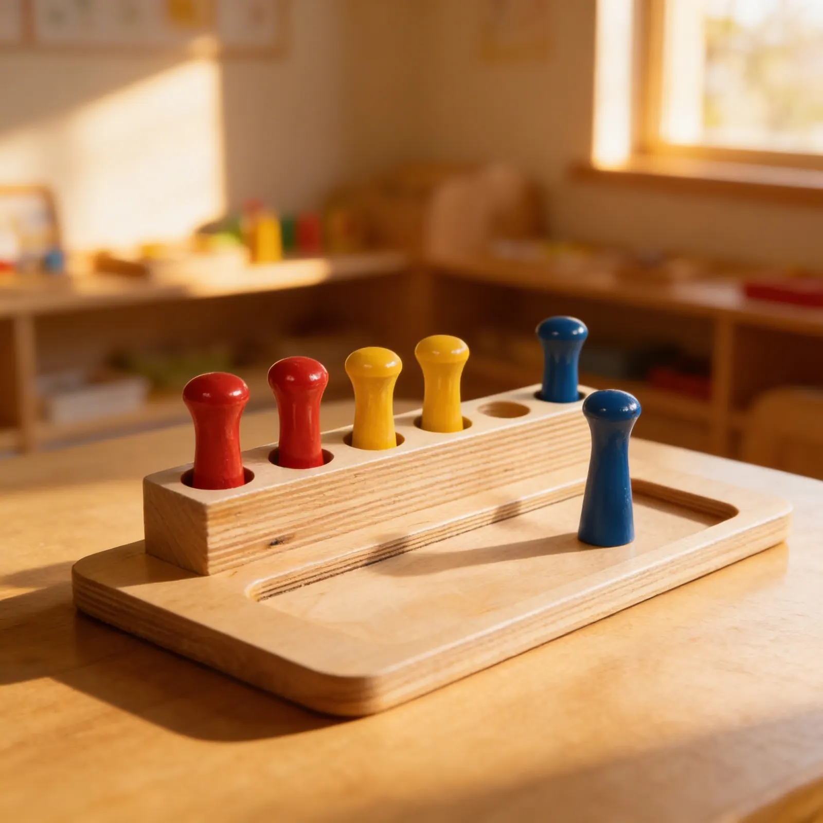 Imbucare Peg Box: Object Permanence with Coloured Pegs: Child learning