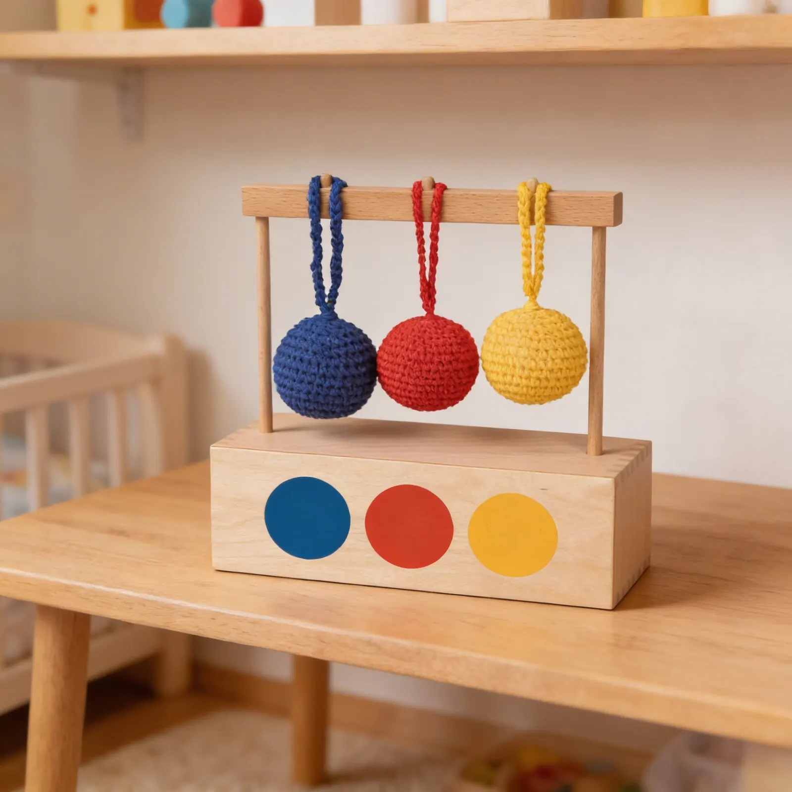 Imbucare Box: 3 Coloured Knit Balls Shape Matching: Detail view