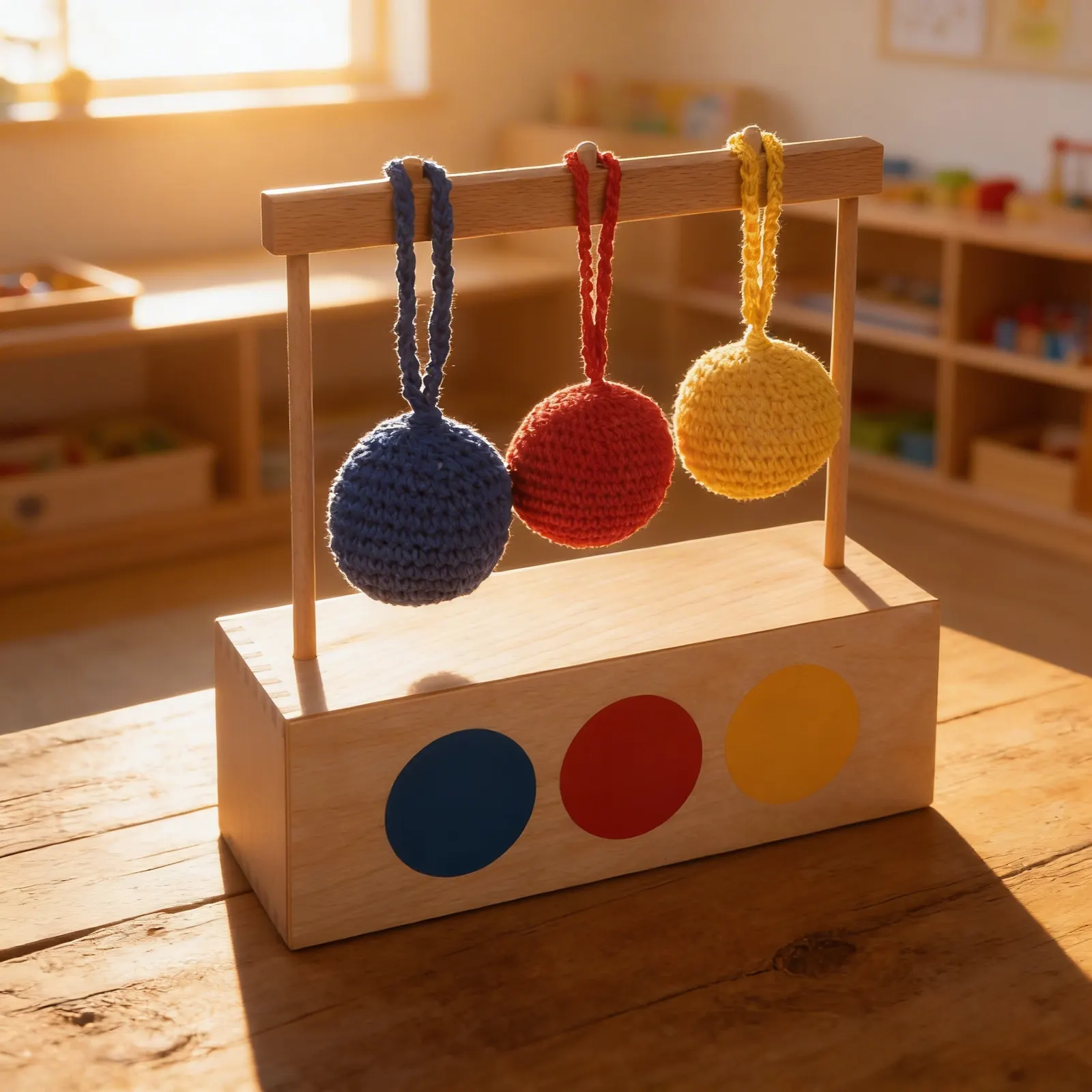Imbucare Box: 3 Coloured Knit Balls Shape Matching: Child learning