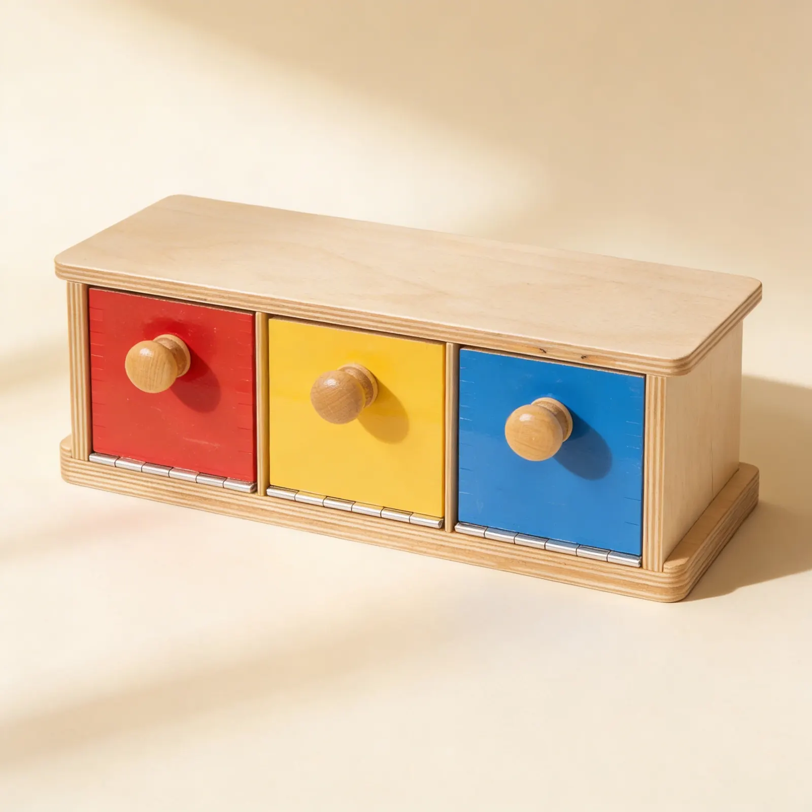 Box With Bins: Three Coloured Compartments for Sorting Activities: Side view