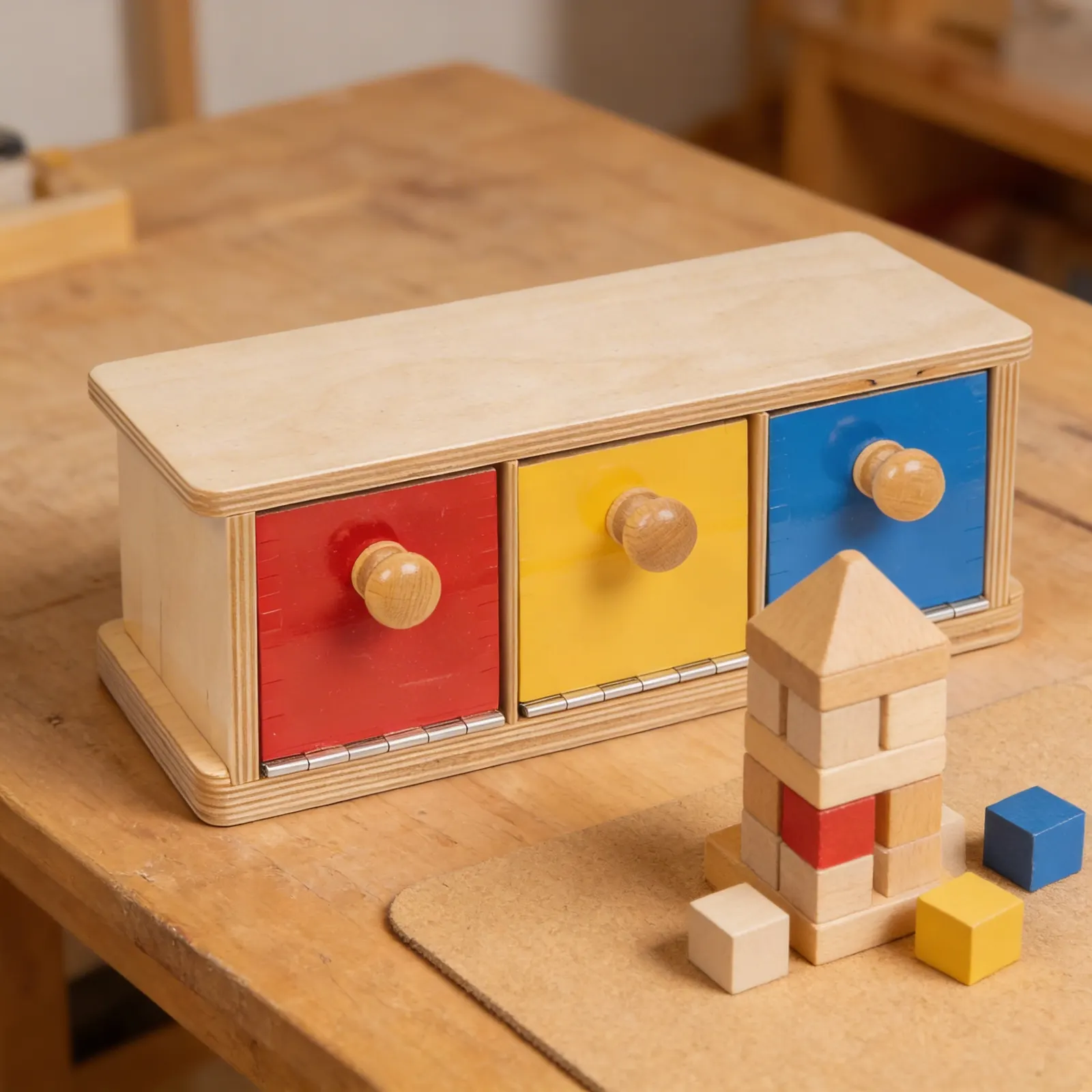 Box With Bins: Three Coloured Compartments for Sorting Activities: Detail view