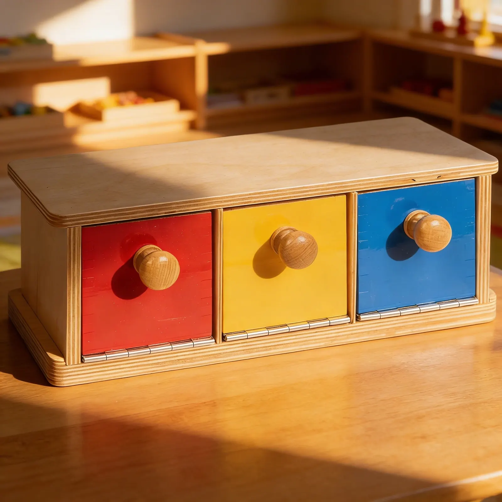Box With Bins: Three Coloured Compartments for Sorting Activities: Child learning