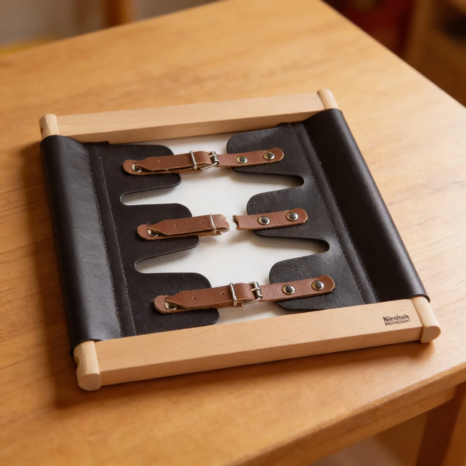 Dressing Frame: Metal Buckles: Infant Fine Motor Practice: Detail view