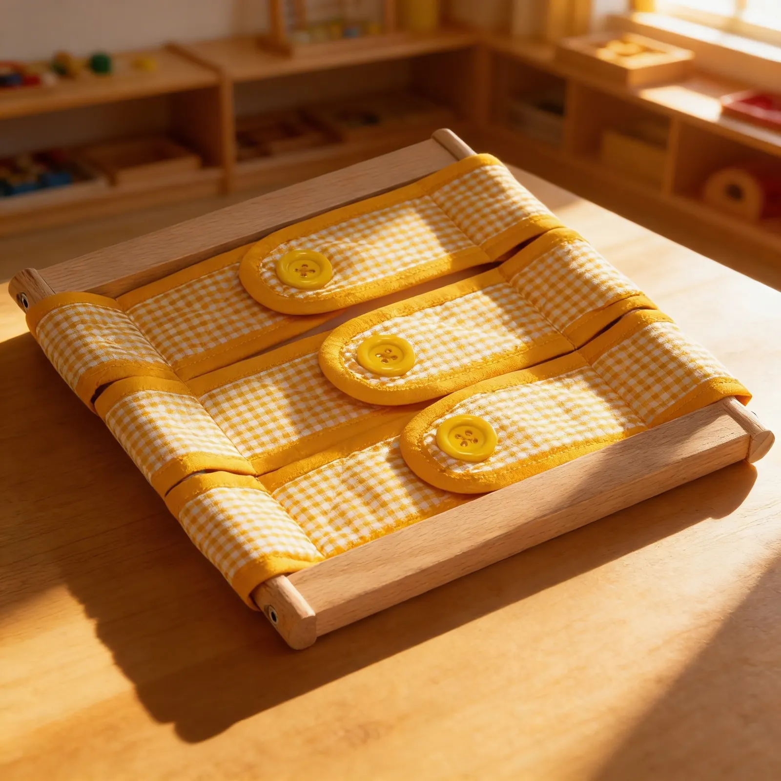 Dressing Frame: 3 Buttons: Yellow Gingham Fine Motor Practice: Child learning