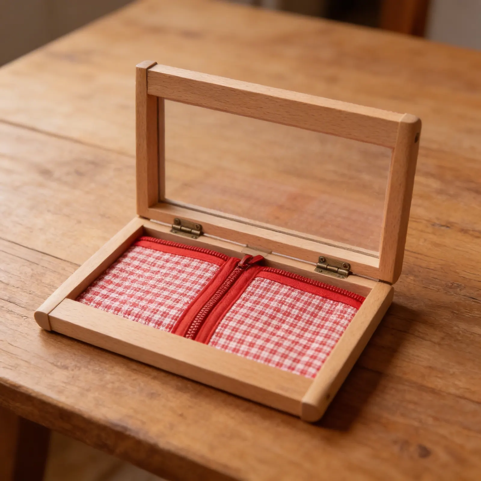 Dressing Frame: Large Zipper: Infant & Toddler Red Gingham: Detail view