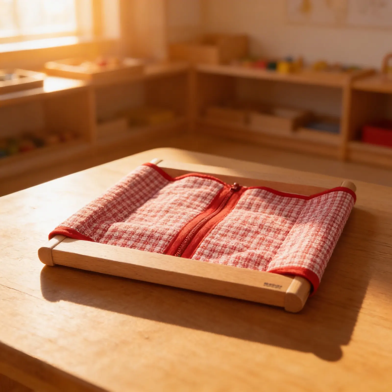 Dressing Frame: Large Zipper: Infant & Toddler Red Gingham: Child learning