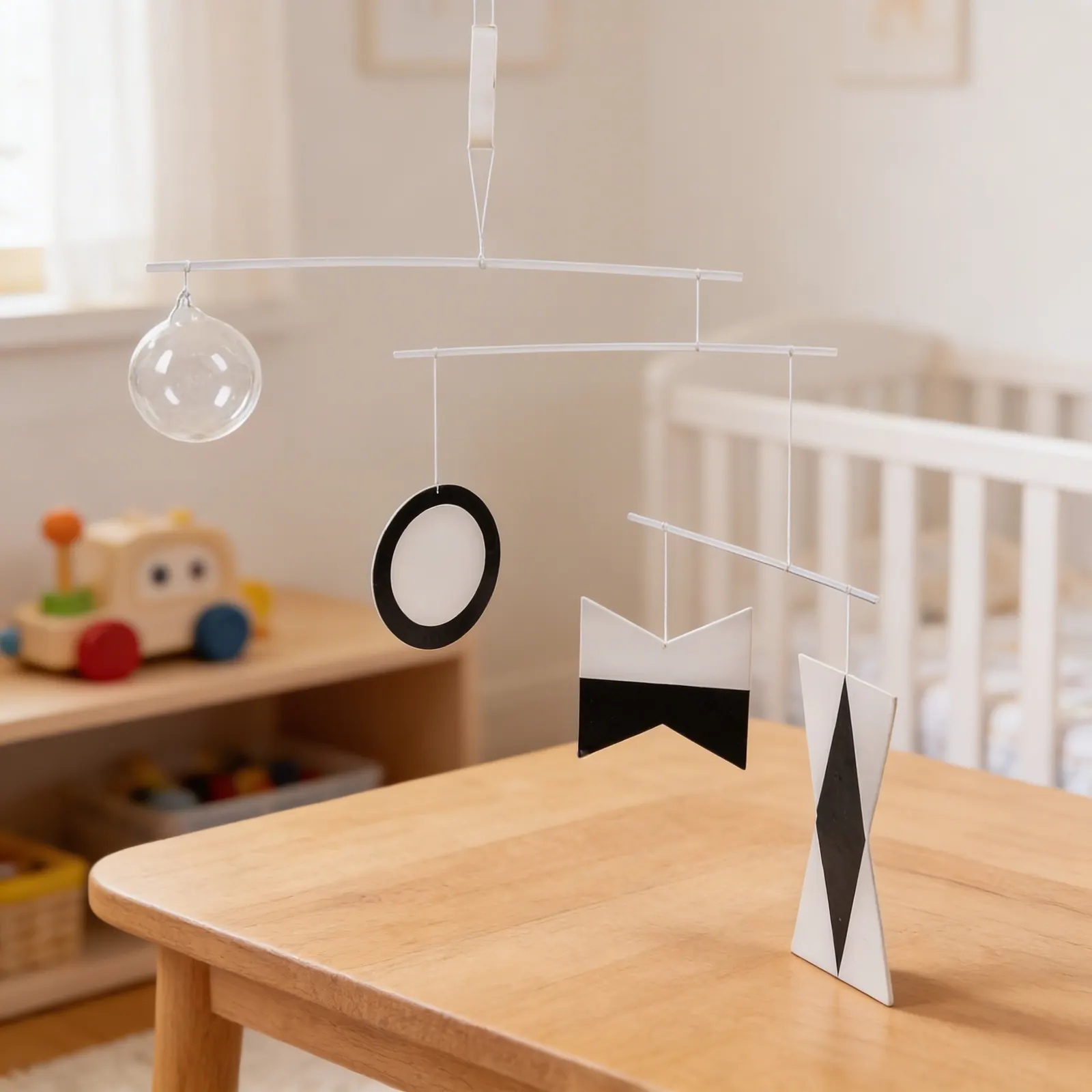 Munari Mobile: First Visual Mobile with Geometric Black & White Forms: Detail view