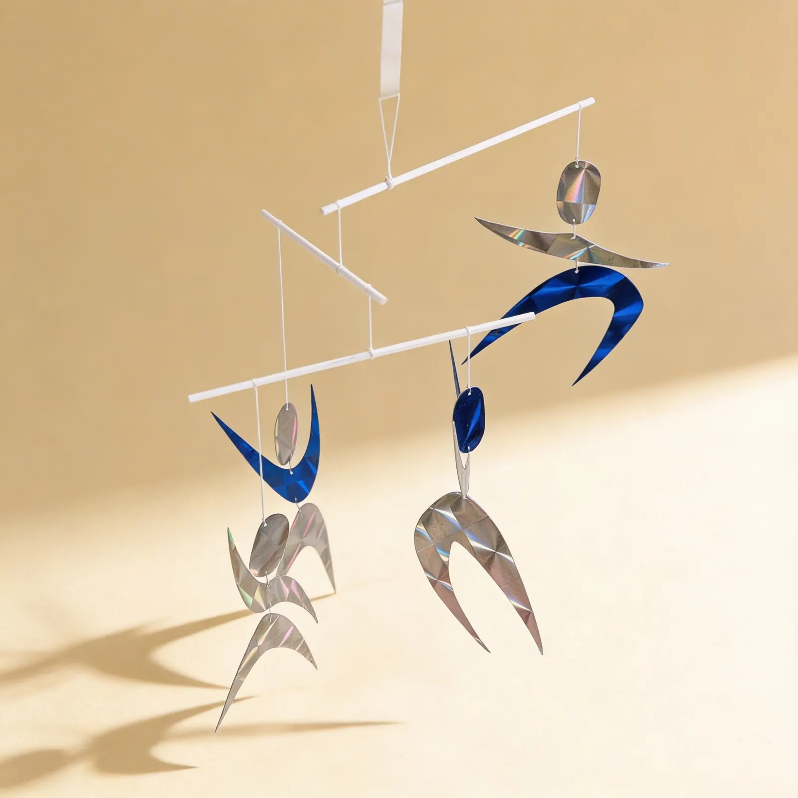 Dancers Mobile: Four Iridescent Paper Figures: Side view