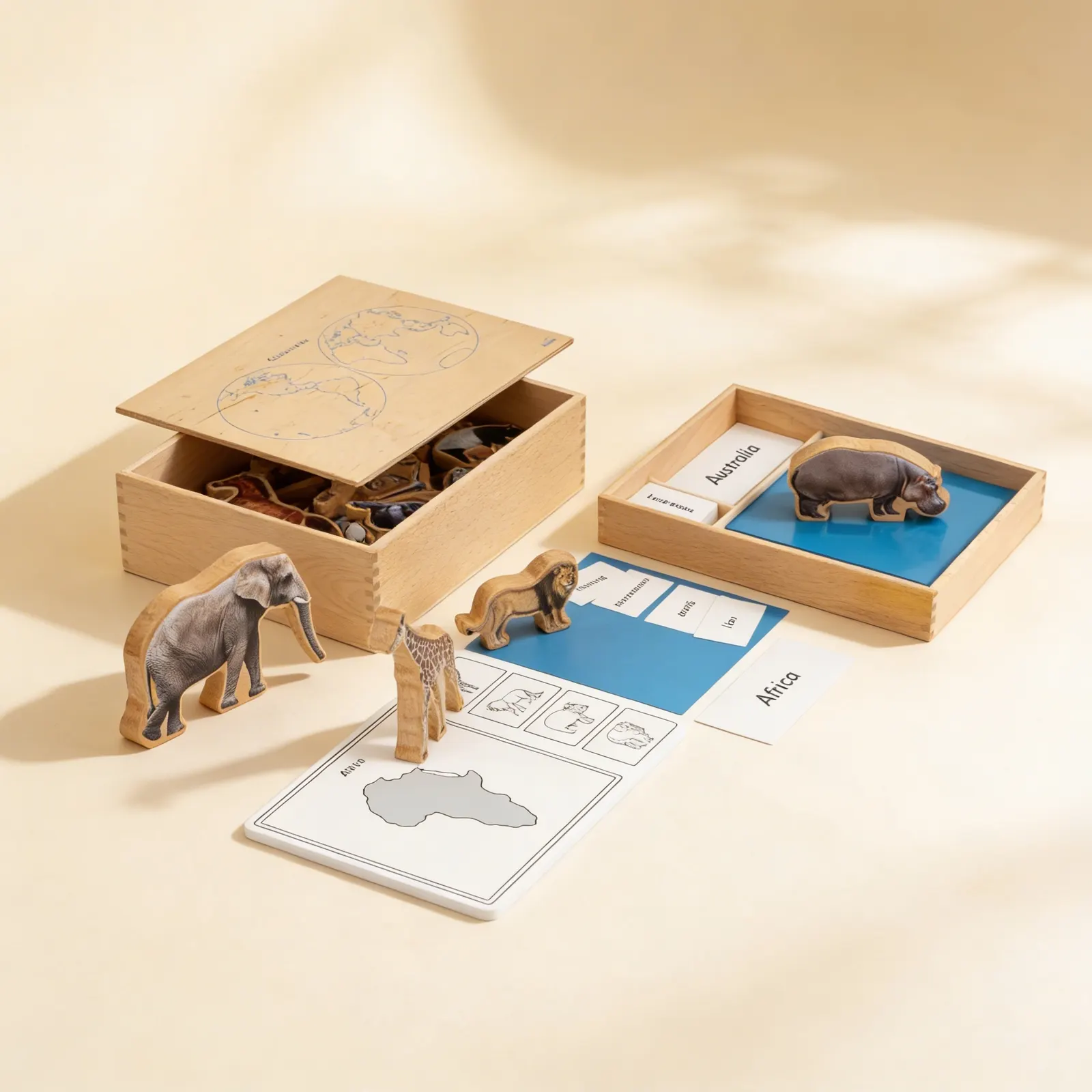 Animal Continent Box: Geography & Zoology Matching Activity: Side view