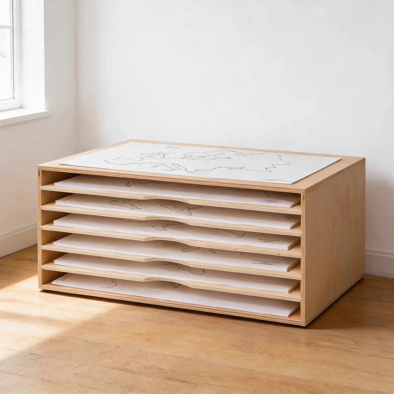 Map Cabinet: Wooden Storage for Geographic Paper Materials: Side view