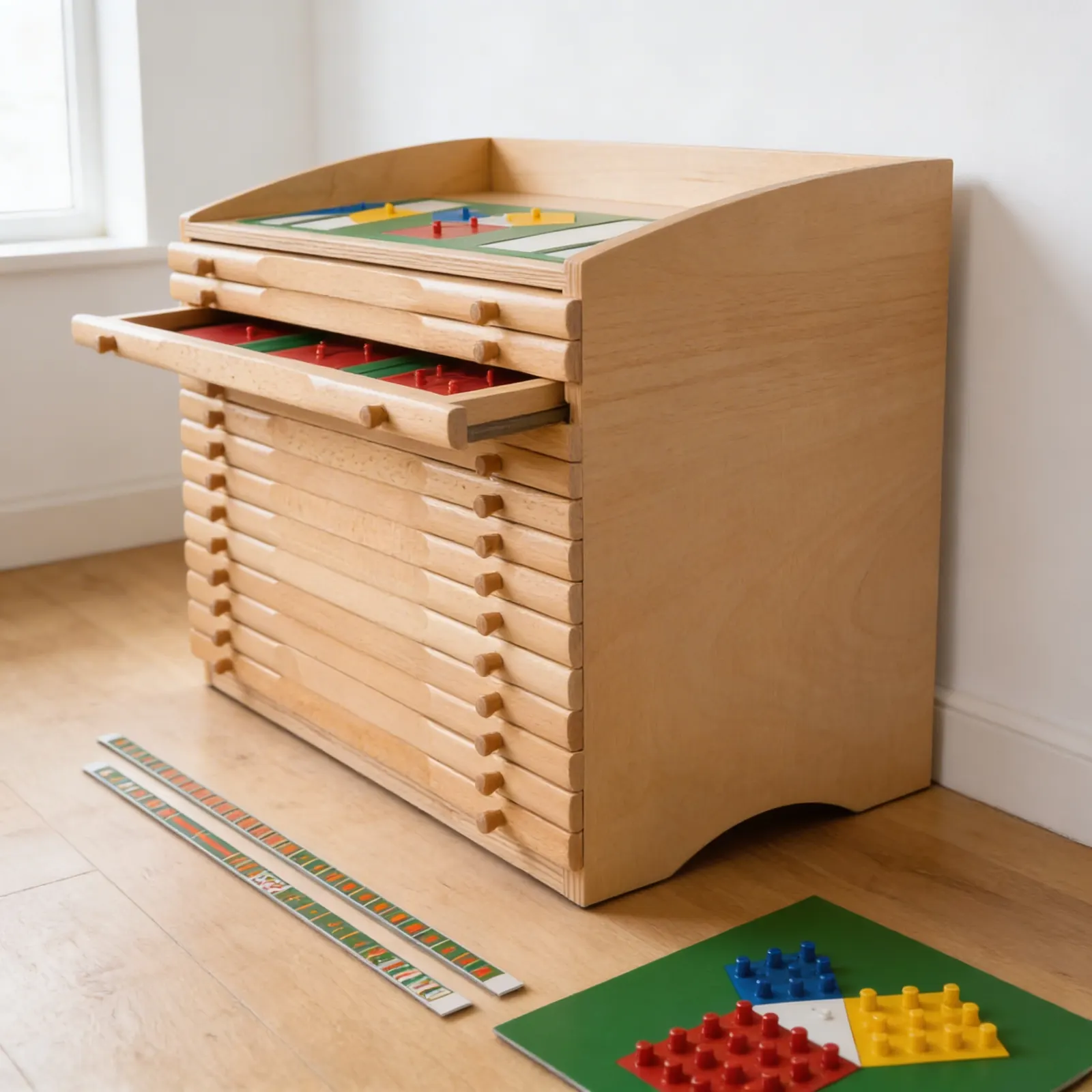 Fraction Cabinet: Ten Drawers with Systematic Fraction Insets: Side view