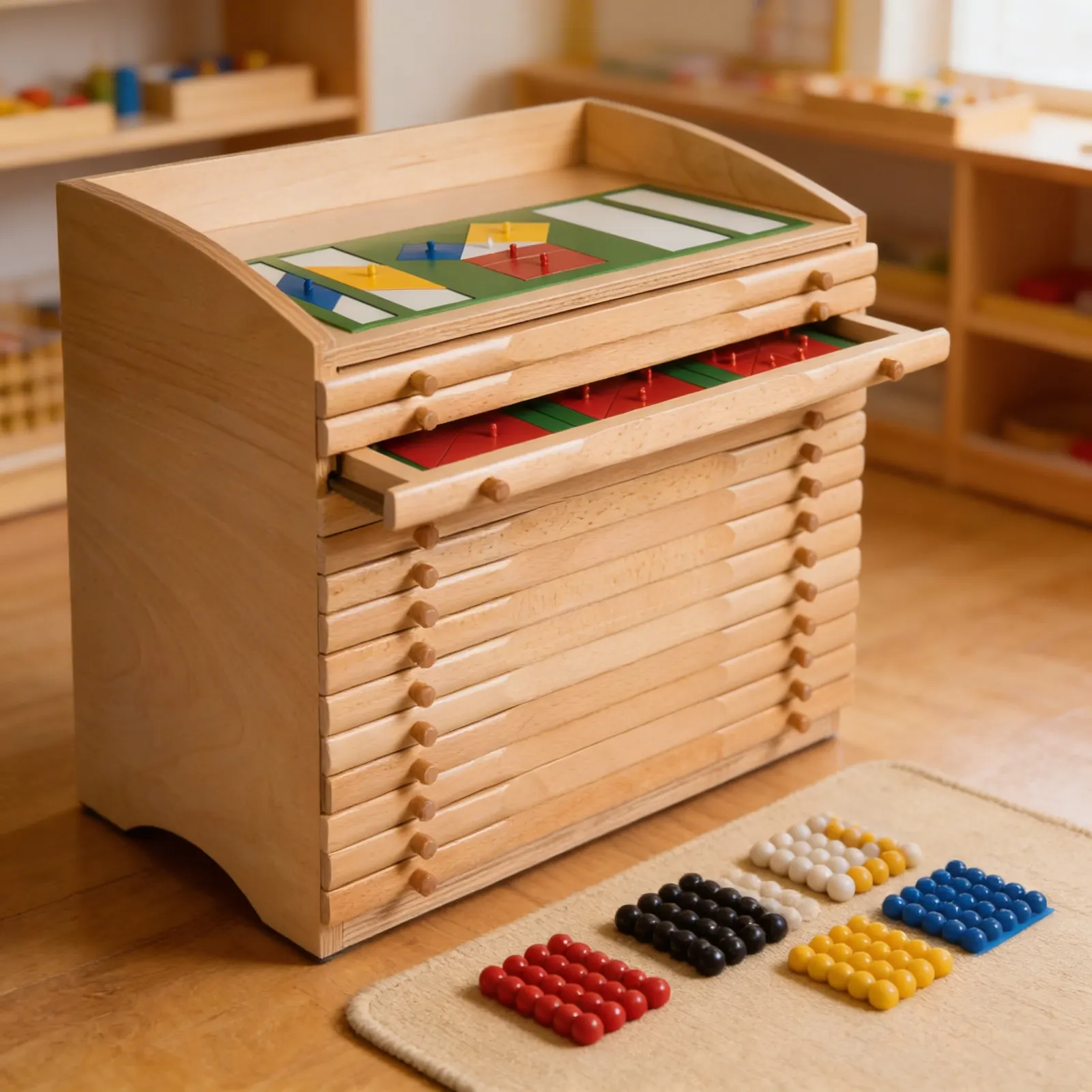 Fraction Cabinet: Ten Drawers with Systematic Fraction Insets: Detail view
