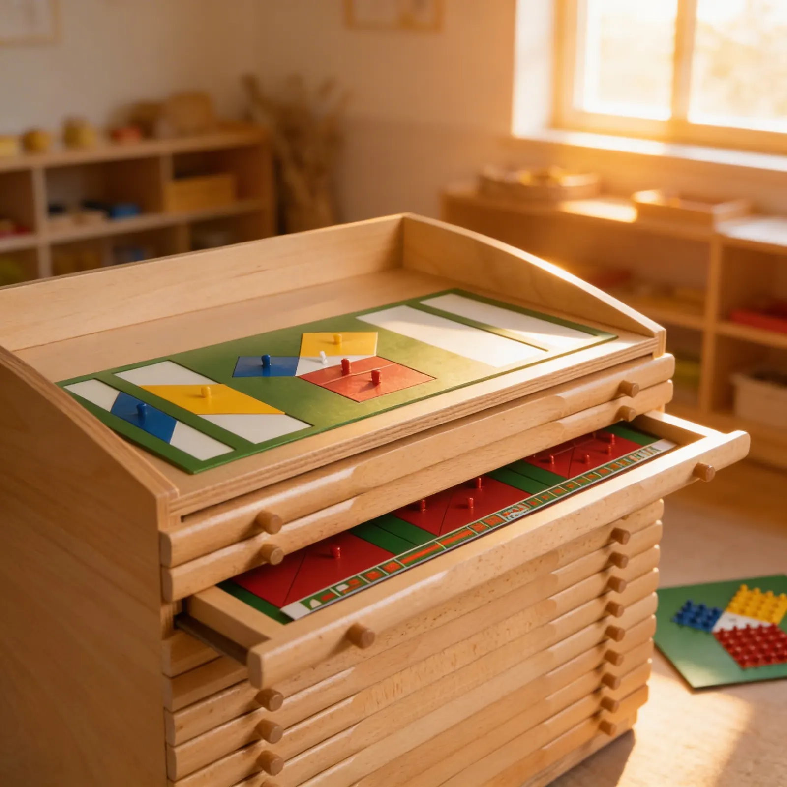 Fraction Cabinet: Ten Drawers with Systematic Fraction Insets: Child learning