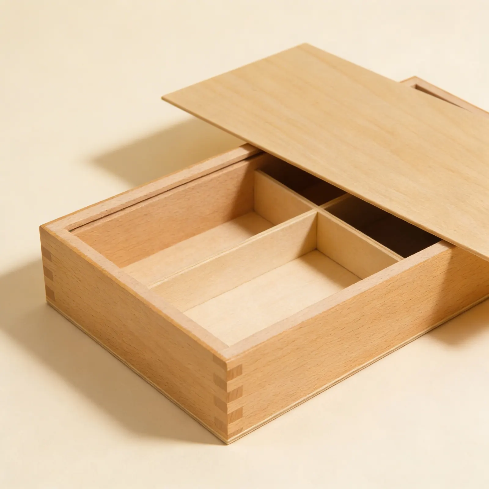 Clock Stamp Box: Wooden Storage with Sliding Lid: Side view