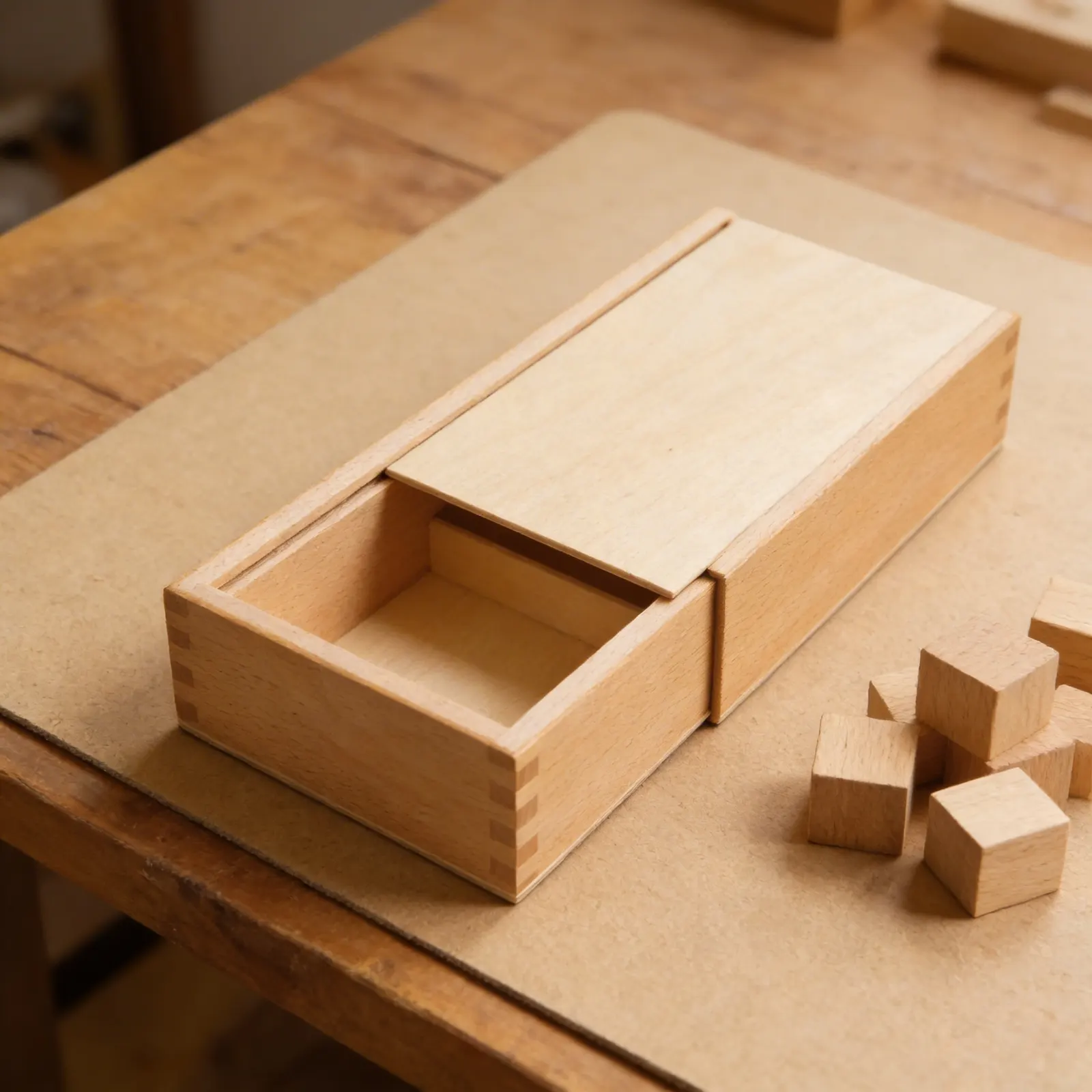 Clock Stamp Box: Wooden Storage with Sliding Lid: Detail view