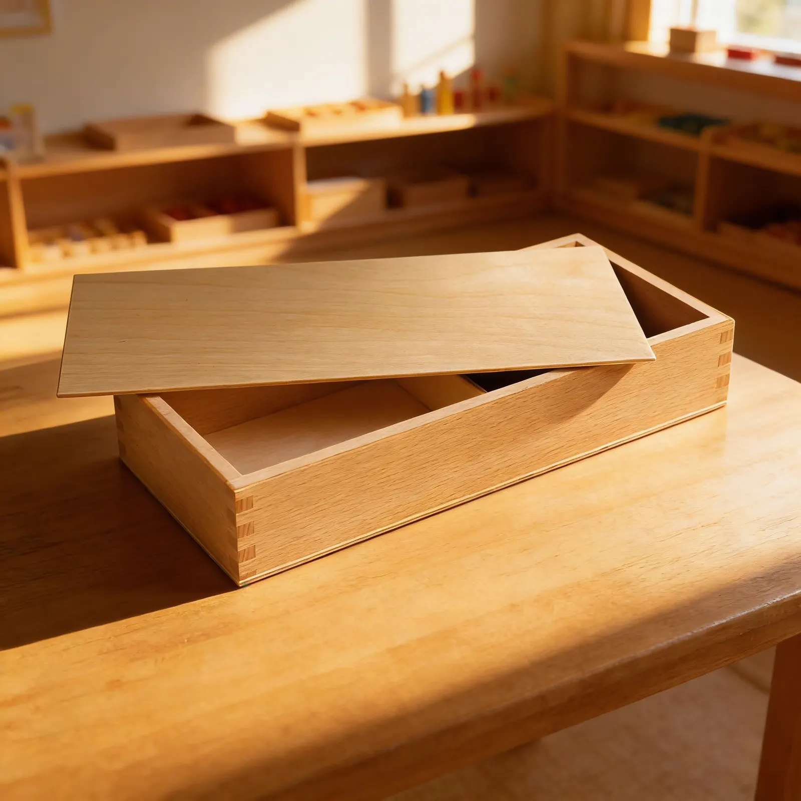 Clock Stamp Box: Wooden Storage with Sliding Lid: Child learning