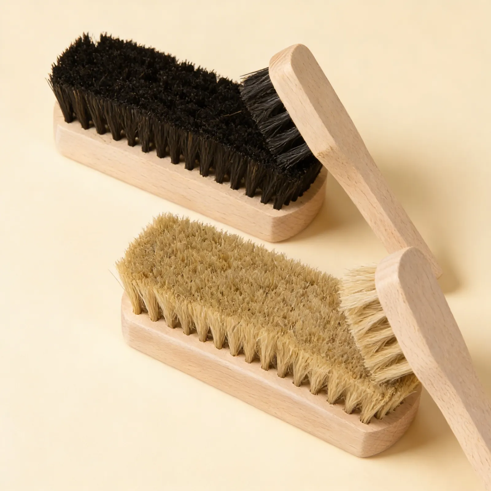 Shoe Polishing Brush Set: Four Specialized Brushes for Care Activities: Side view