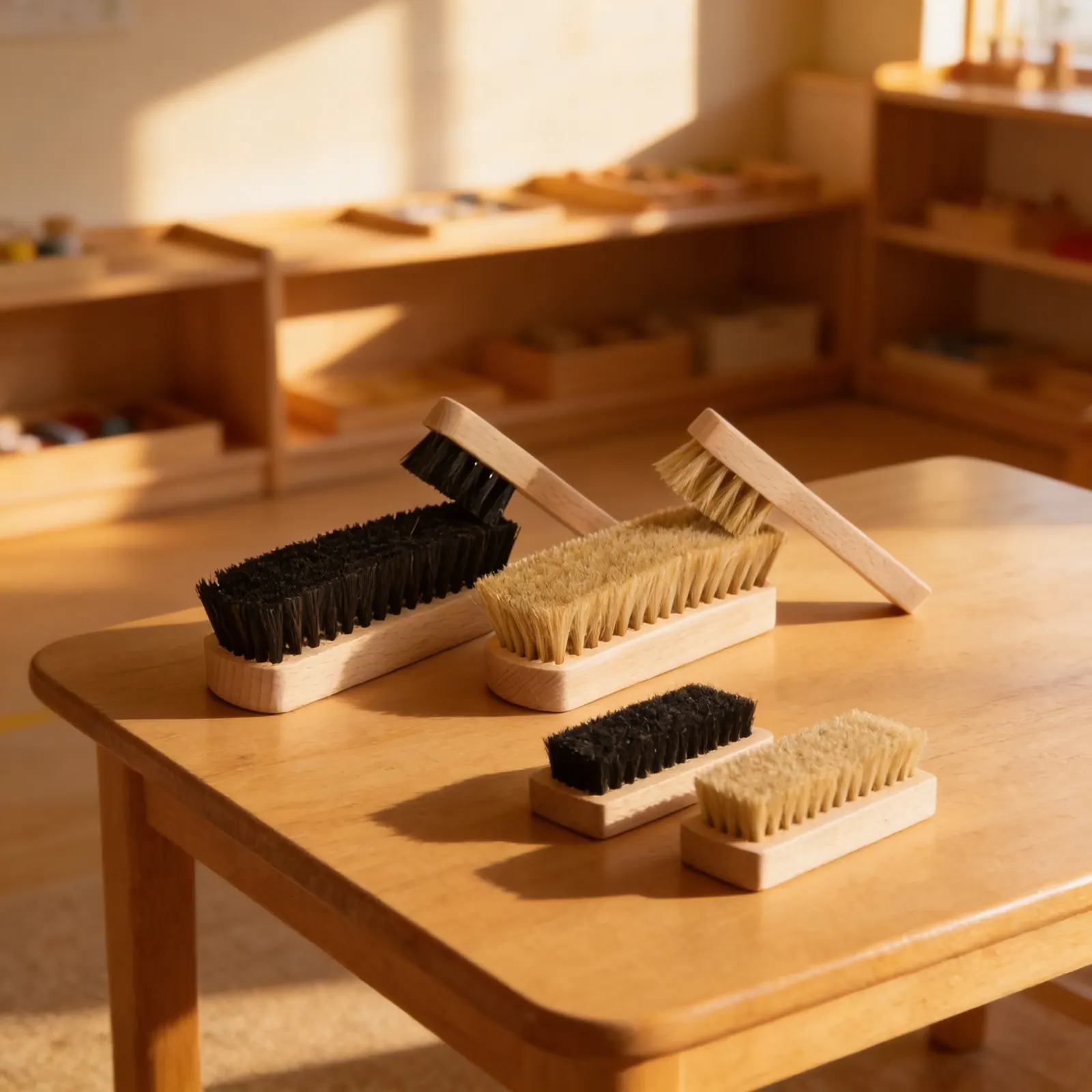 Shoe Polishing Brush Set: Four Specialized Brushes for Care Activities: Child learning