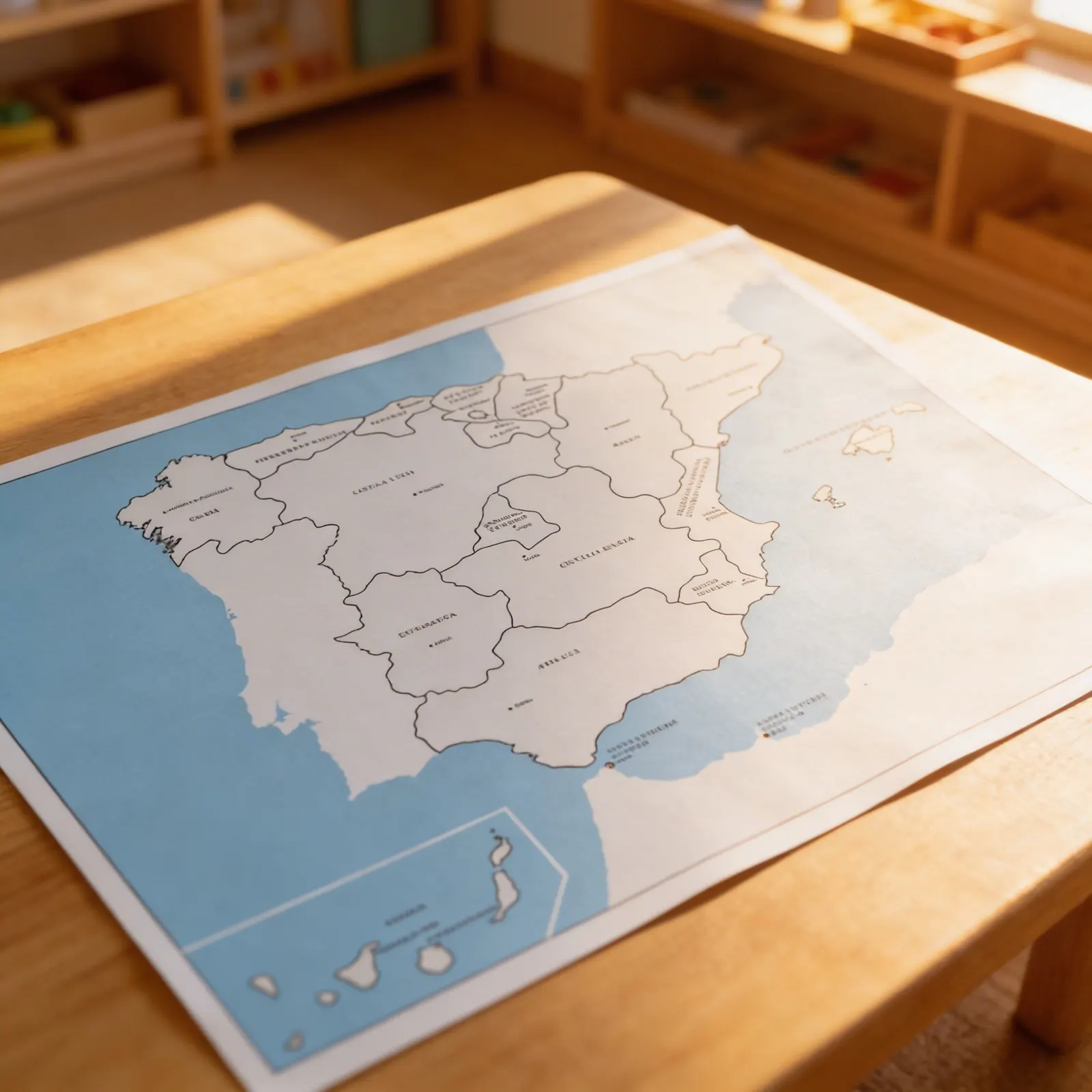 Kontrolní mapa Španělska: s popisky (ve španělštině): Dítě při učení