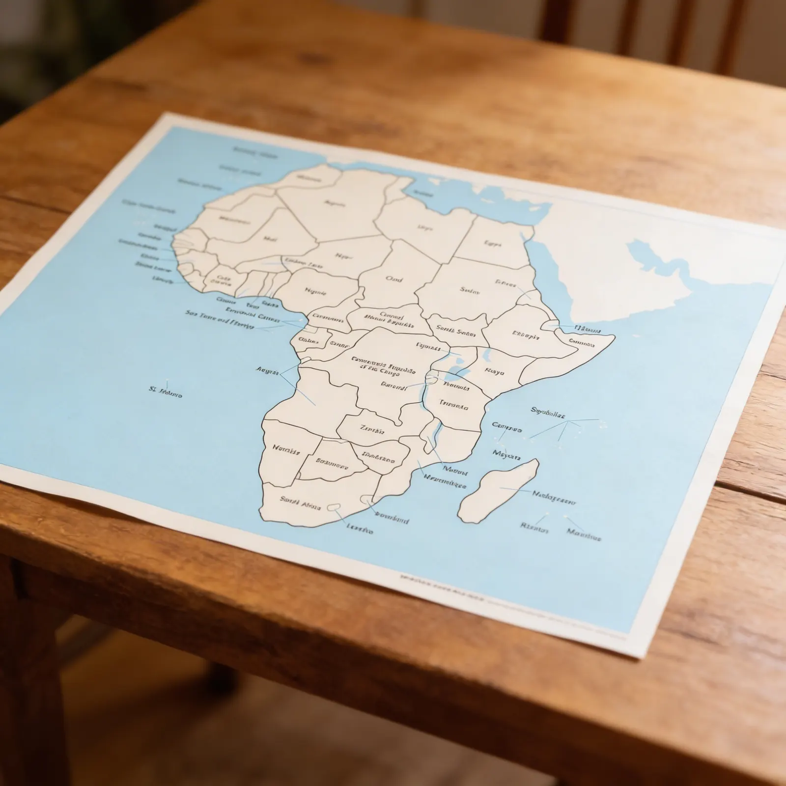 Kontrolní mapa Afriky: s popisky: Boční pohled