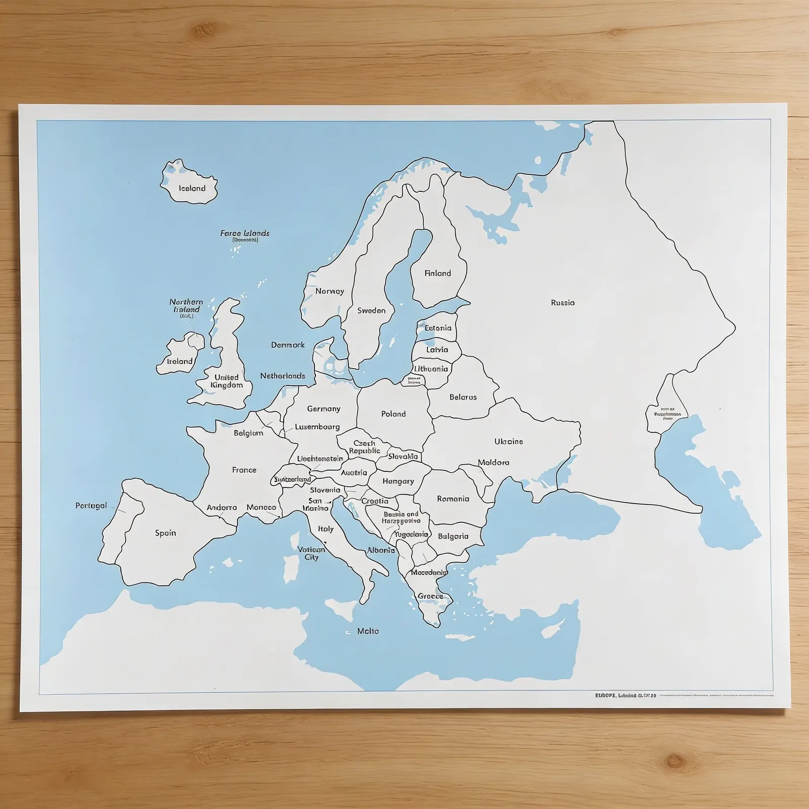 Kontrolní mapa Evropy: s popisky: Boční pohled