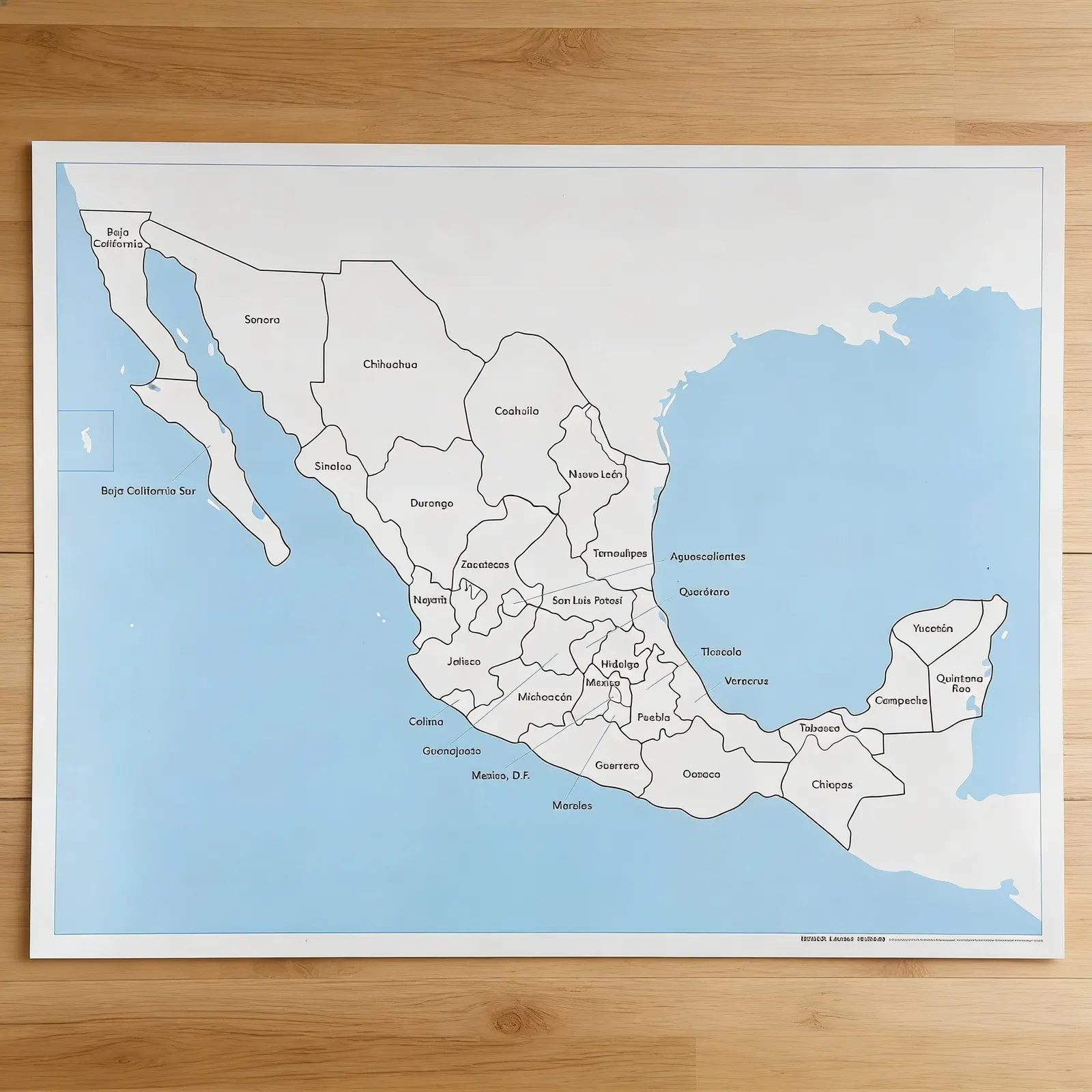 Kontrolná mapa Mexika: s popismi: Bočný pohľad