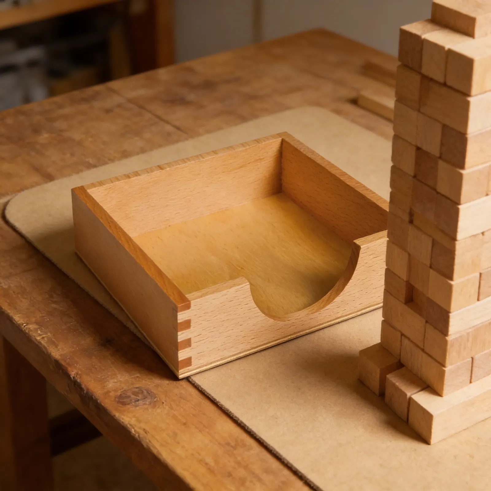 Box na papiere: 14×14cm drevený držiak pre praktický život: Detailný pohľad