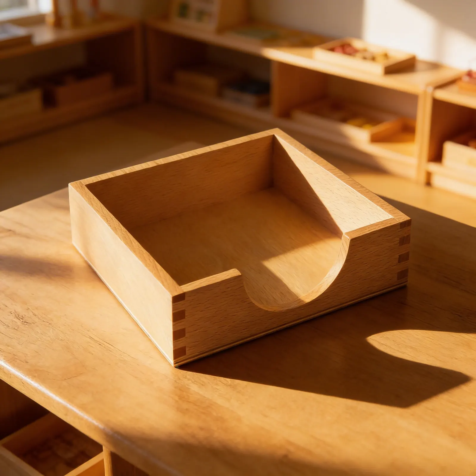 Box na papiere: 14×14cm drevený držiak pre praktický život: Dieťa pri učení