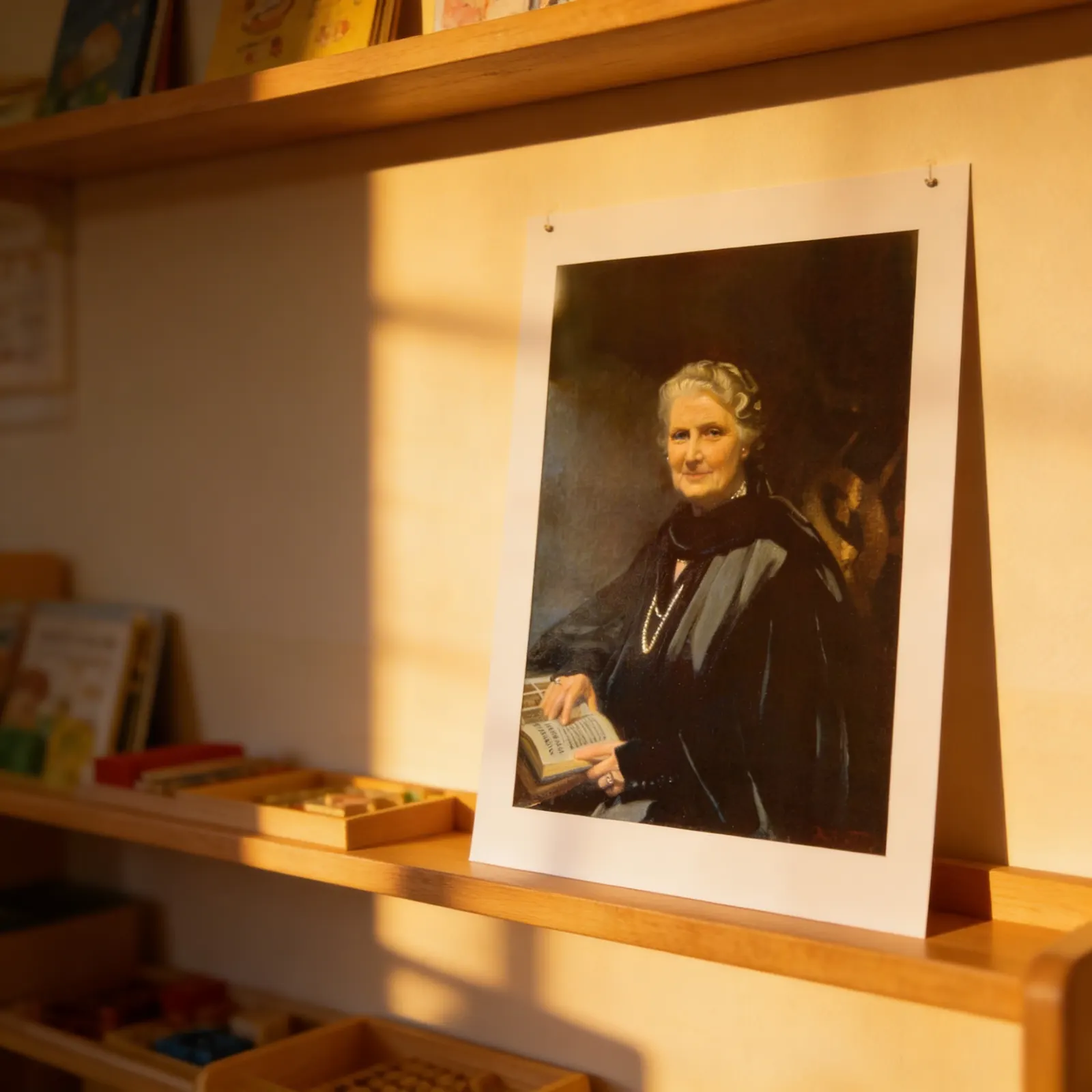 Maria Montessori Portrait: A4 Colour Photograph for Classroom: Child learning