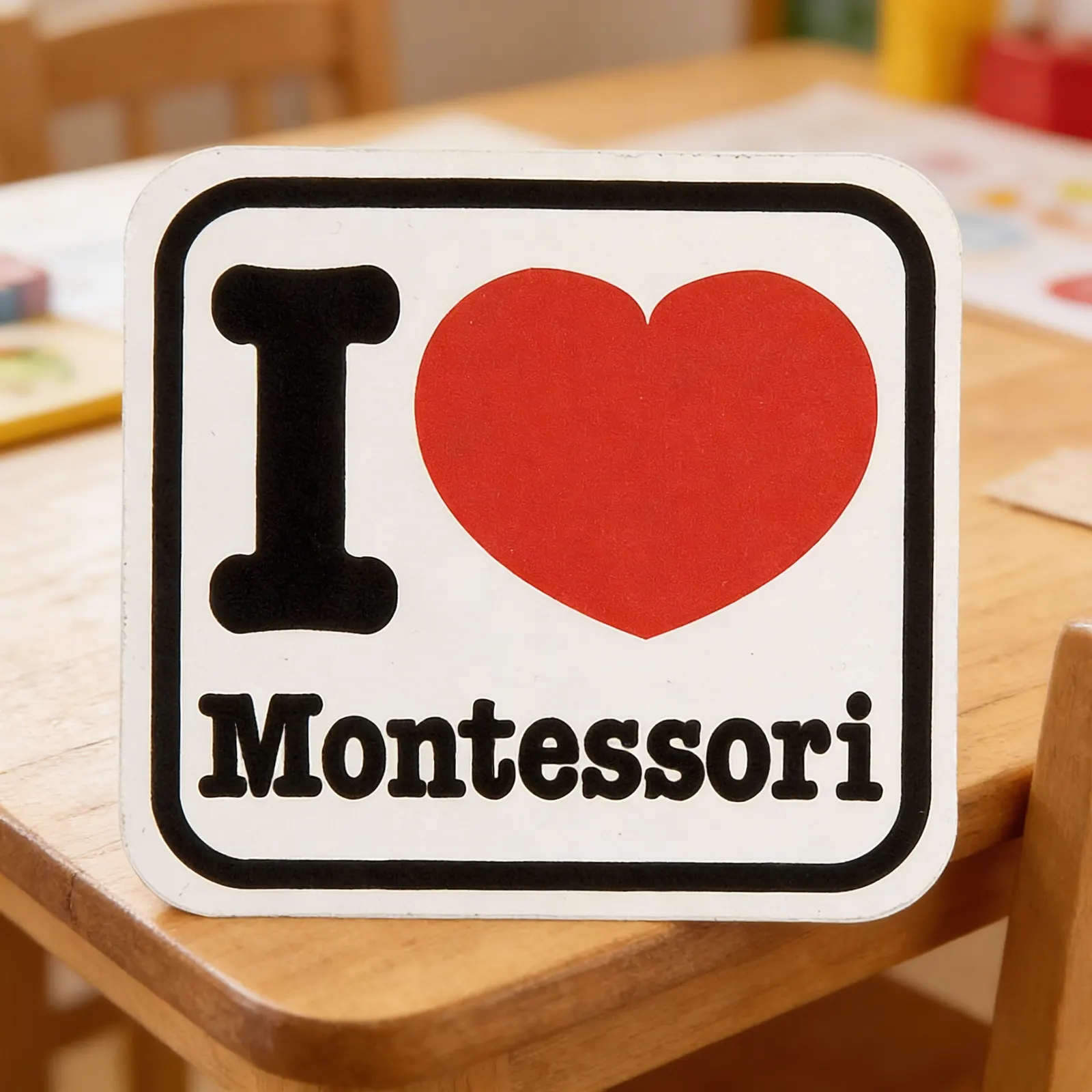 Vinylová nálepka: Milujem Montessori: Detailný pohľad