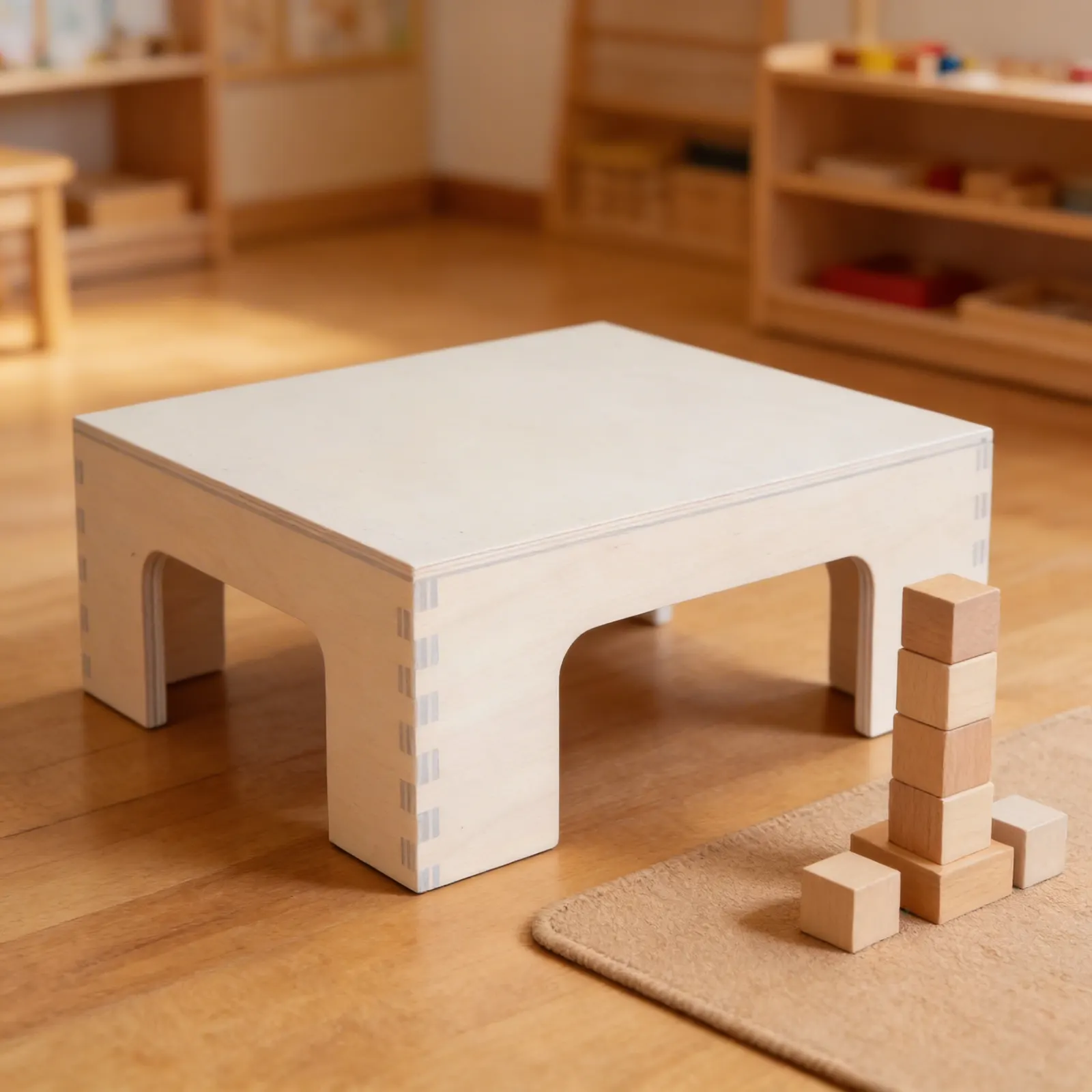 Pink Tower Stand: Wooden Storage for Large Cubes: Detail view