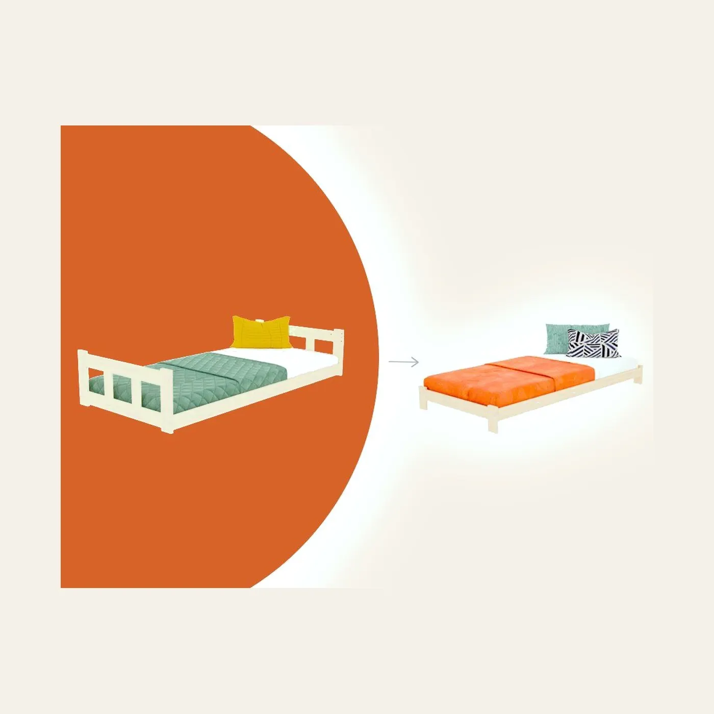 Low single bed FENCE with sidewall, unvarnished, 90x200 cm: Montessori material | Faborino
