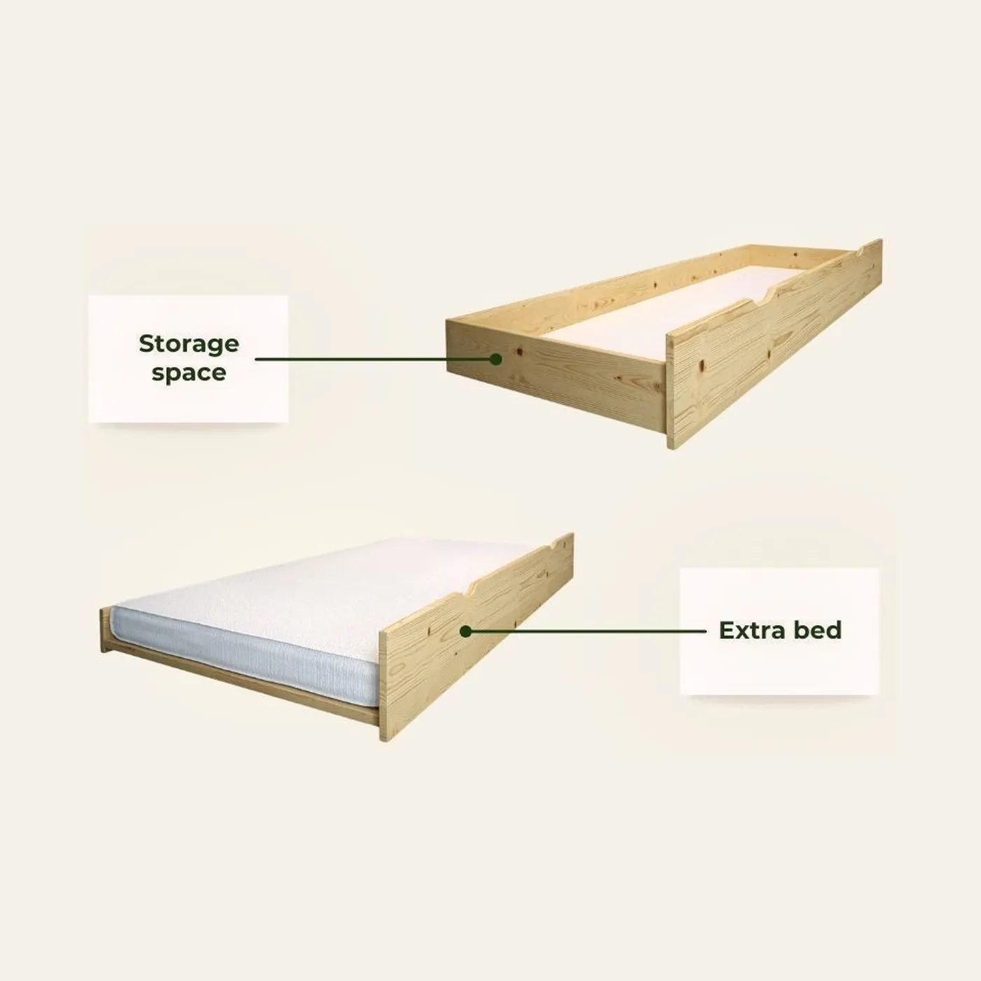 Wooden bunk bed ARARAT for 3 persons, 80x200 and 120x200 cm, transparent oil, no drawer: Montessori material | Faborino