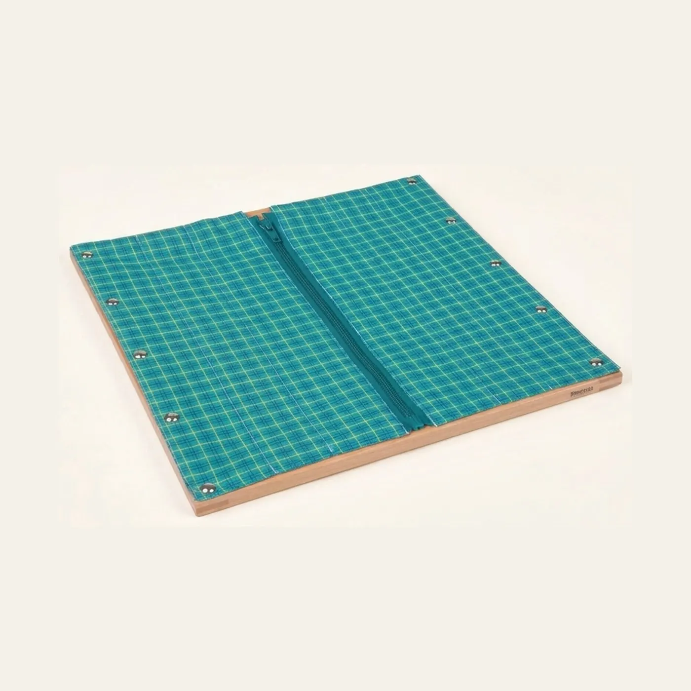 Dressing Frame: Zipper: Turquoise & Green Plaid Practice: Montessori material | Faborino