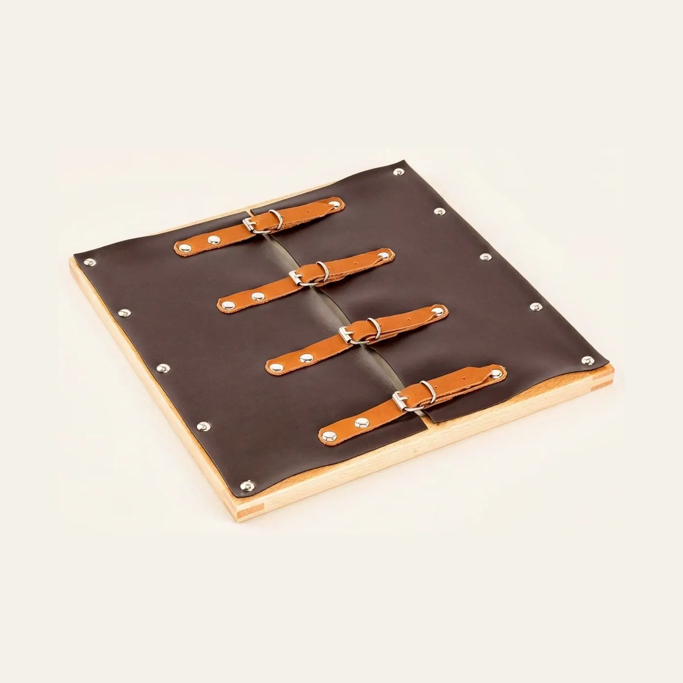 Dressing Frame: Buckles: Four Metal Buckles on Leather Straps: Montessori material | Faborino