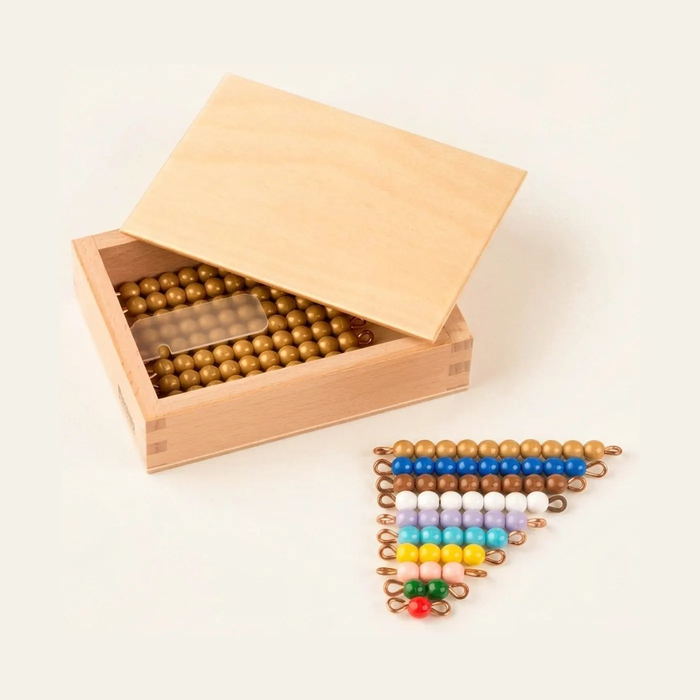Teen Bead Box: Golden Ten-Chains & Coloured Bead Stair: Montessori material | Faborino