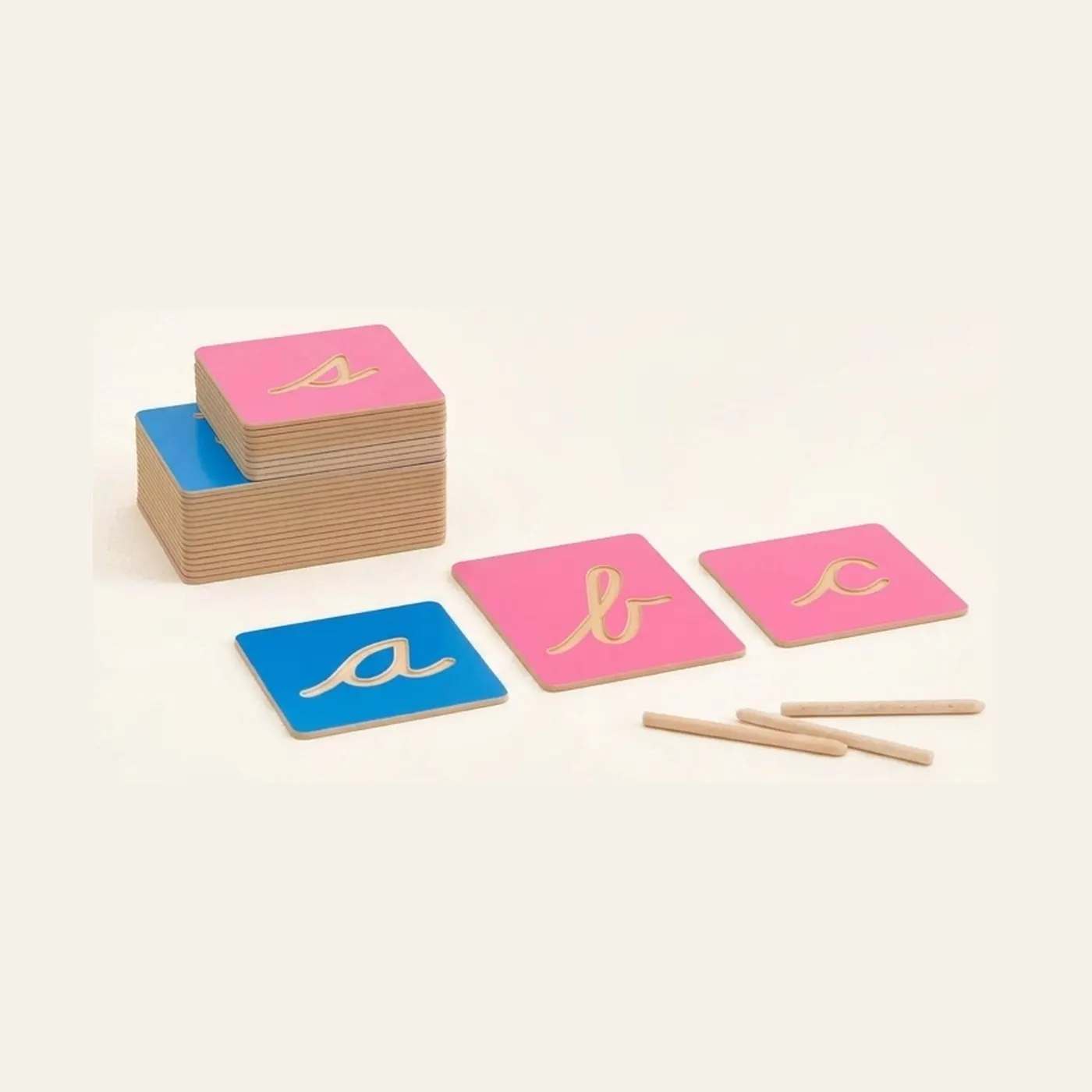 Hollow Letter Shapes: US Cursive: Montessori material | Faborino