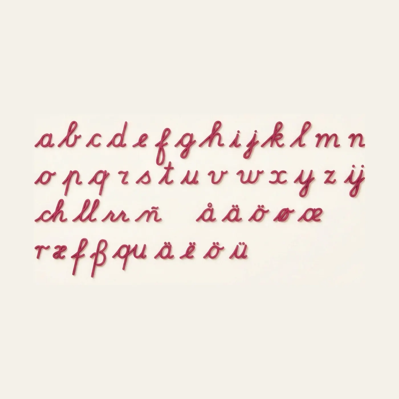 Medium Movable Alphabet: International Cursive - Red: Montessori material | Faborino