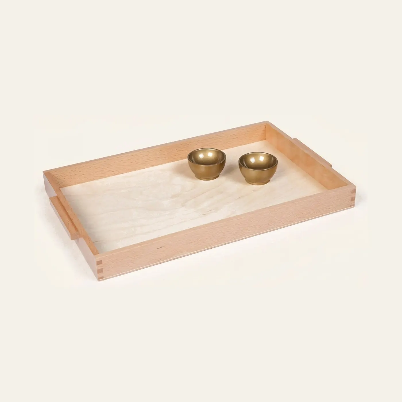 Wooden Tray With 2 Unit Cups: Montessori material | Faborino