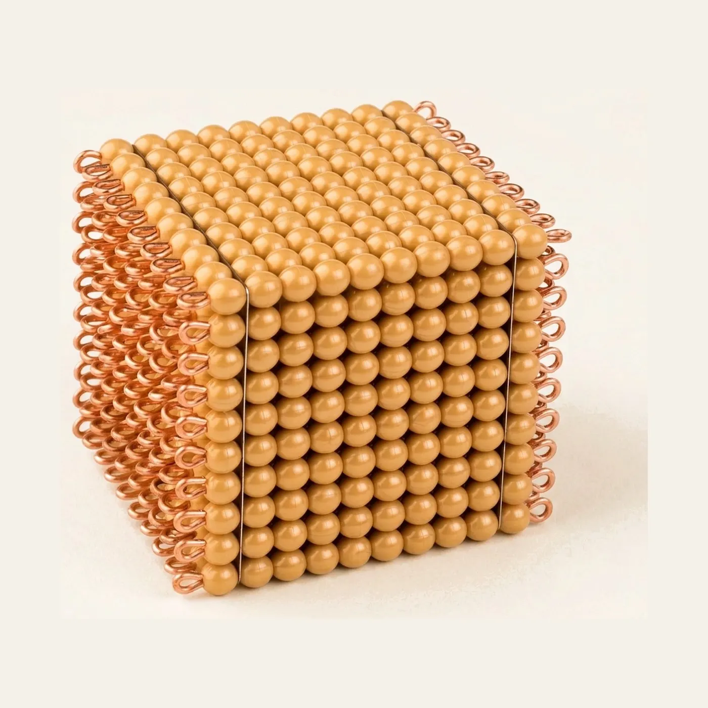 Golden Bead Cube of 1000: Individual Nylon-Coated Beads: Montessori material | Faborino
