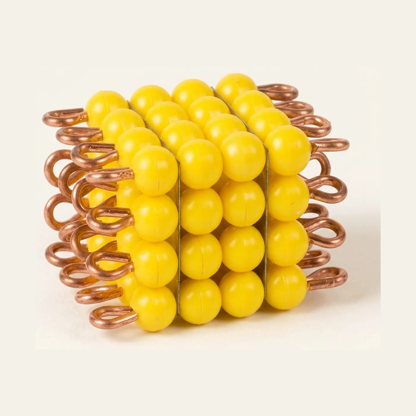 Nylon Bead Cube of 4: Yellow Wire-Threaded Sensorial Mathematics: Montessori material | Faborino