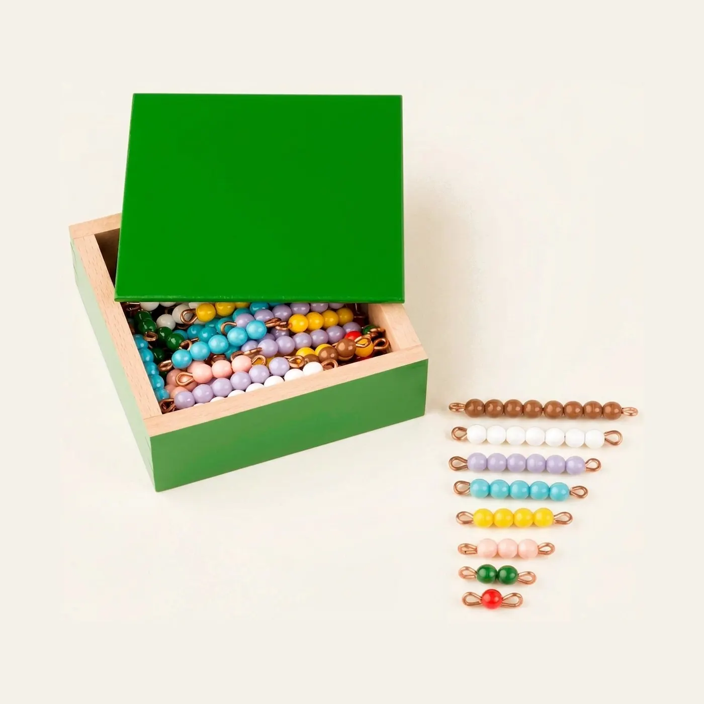 Coloured Bead Stairs: 10 Complete Sets with Individual Nylon Beads: Montessori material | Faborino