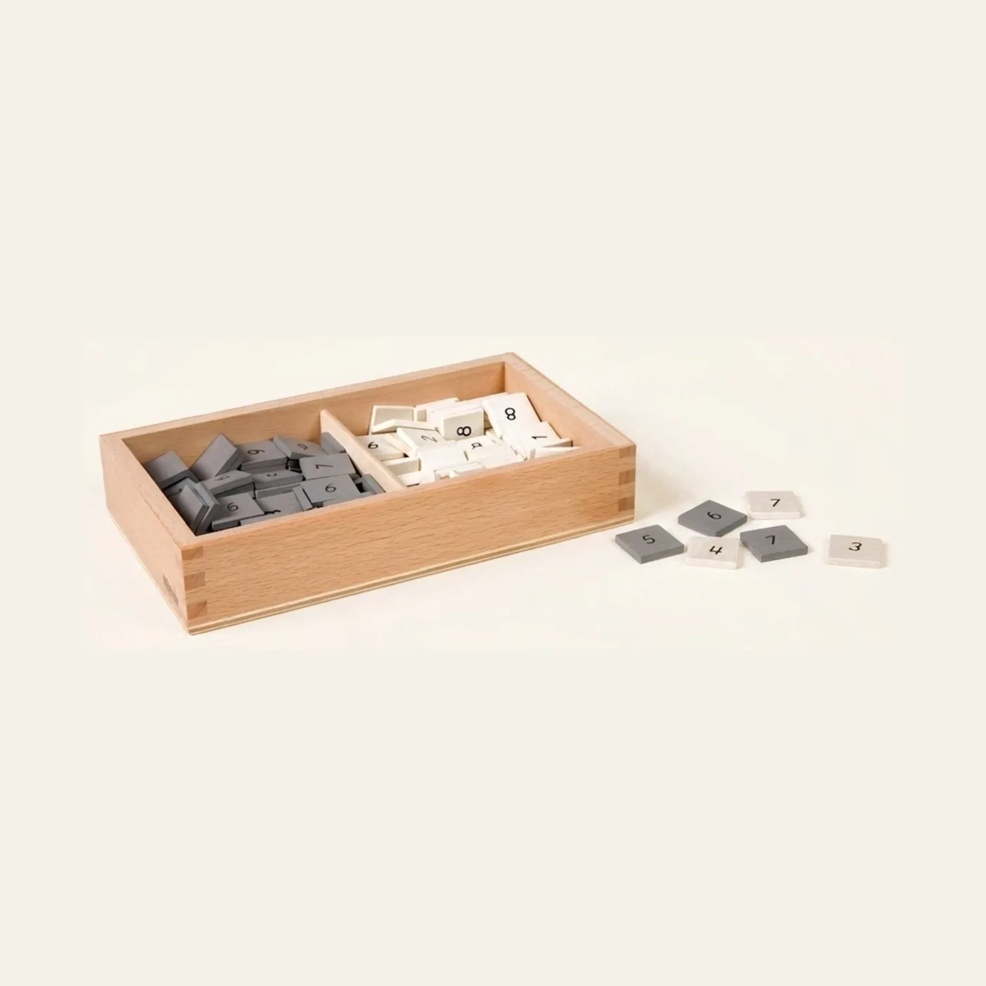 Number Tiles Box: Grey and White, Black Numerals