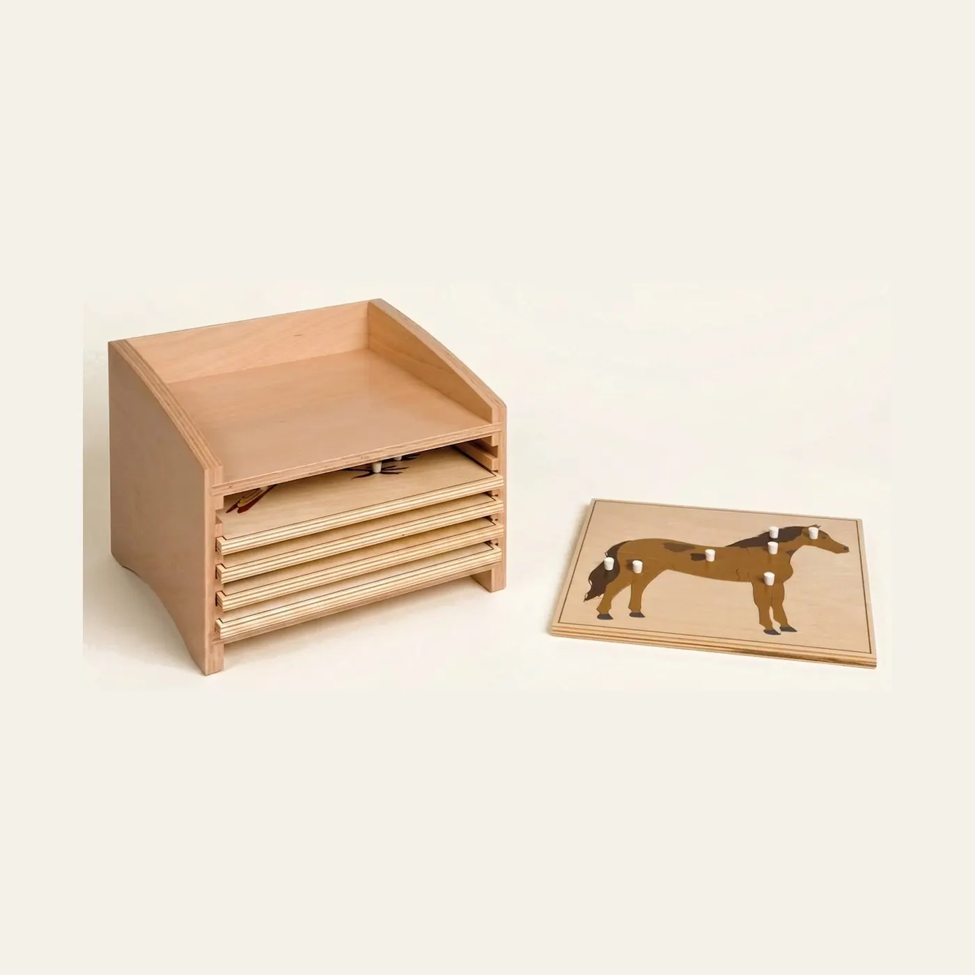 Animal Puzzle Cabinet: Five Compartments: Montessori material | Faborino
