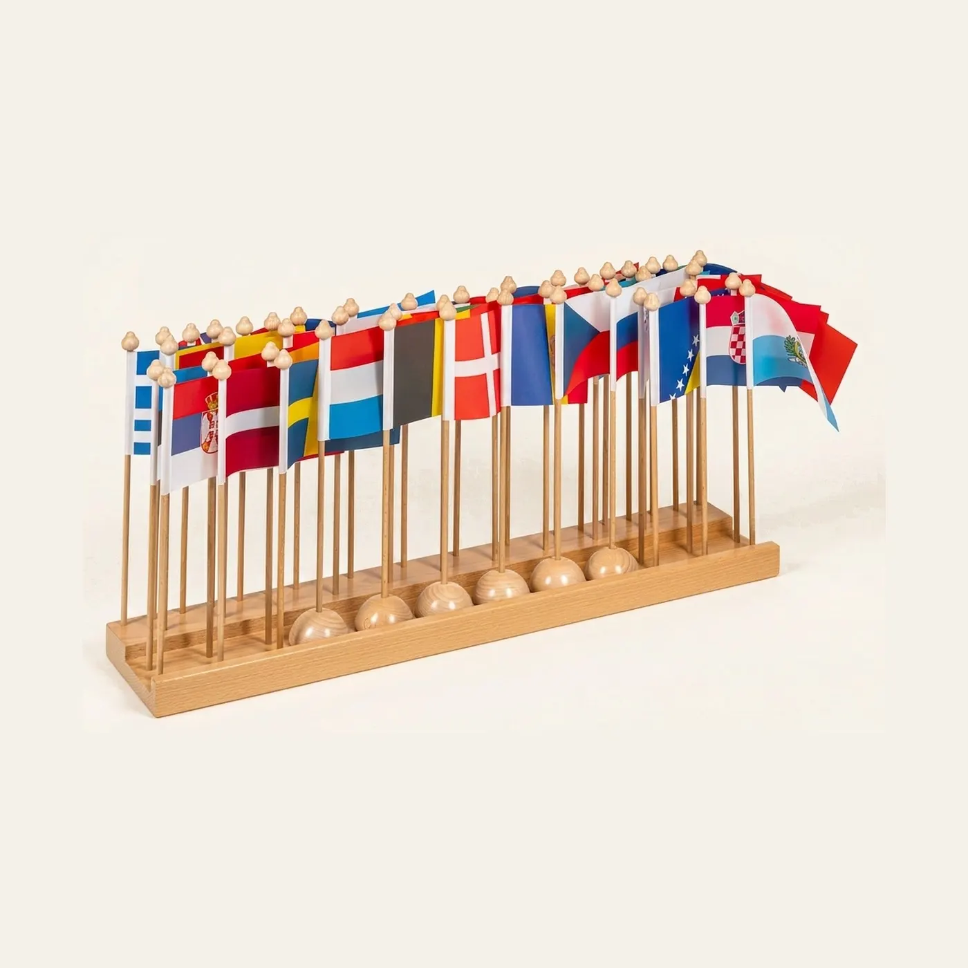 Flag Stand of Europe: Wooden Display for European Geography: Montessori material | Faborino