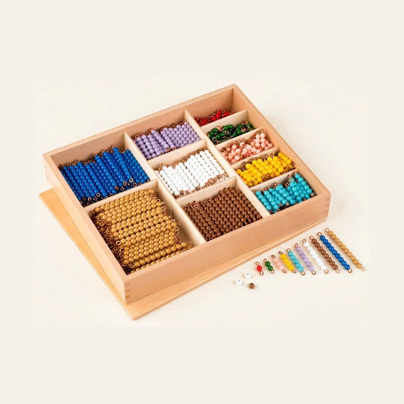 Multiplication Bead Bar Layout Box: Individual Nylon Beads: Montessori material | Faborino